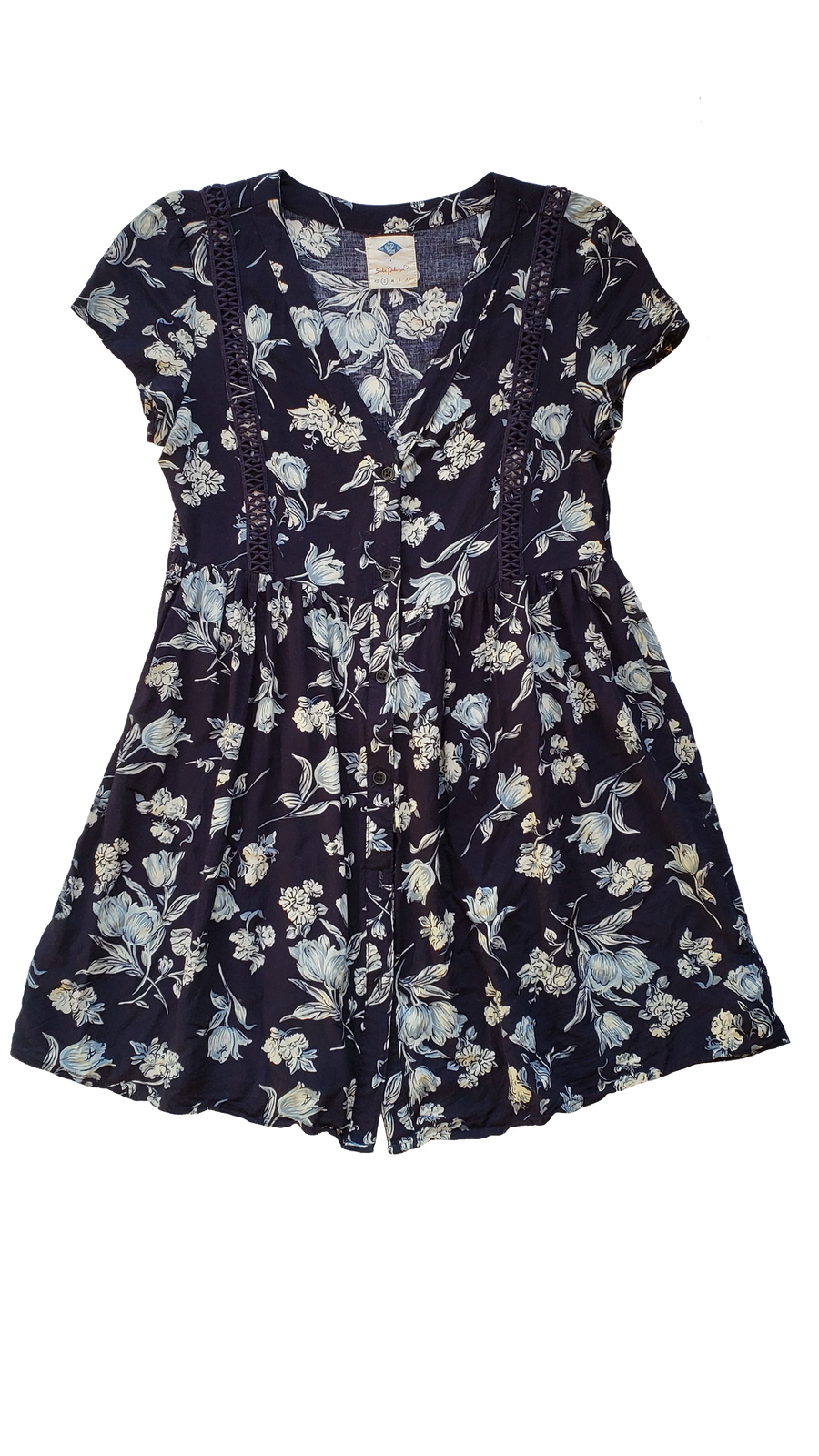 Vintage 90s Sadie Robertson Navy Floral Buttondown Mini Dress