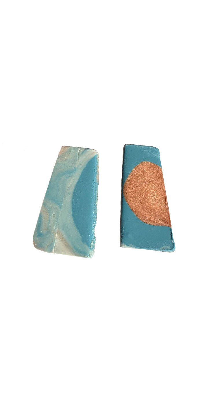 Handmade Oblong Polymer Clay Earrings - Teal/Copper