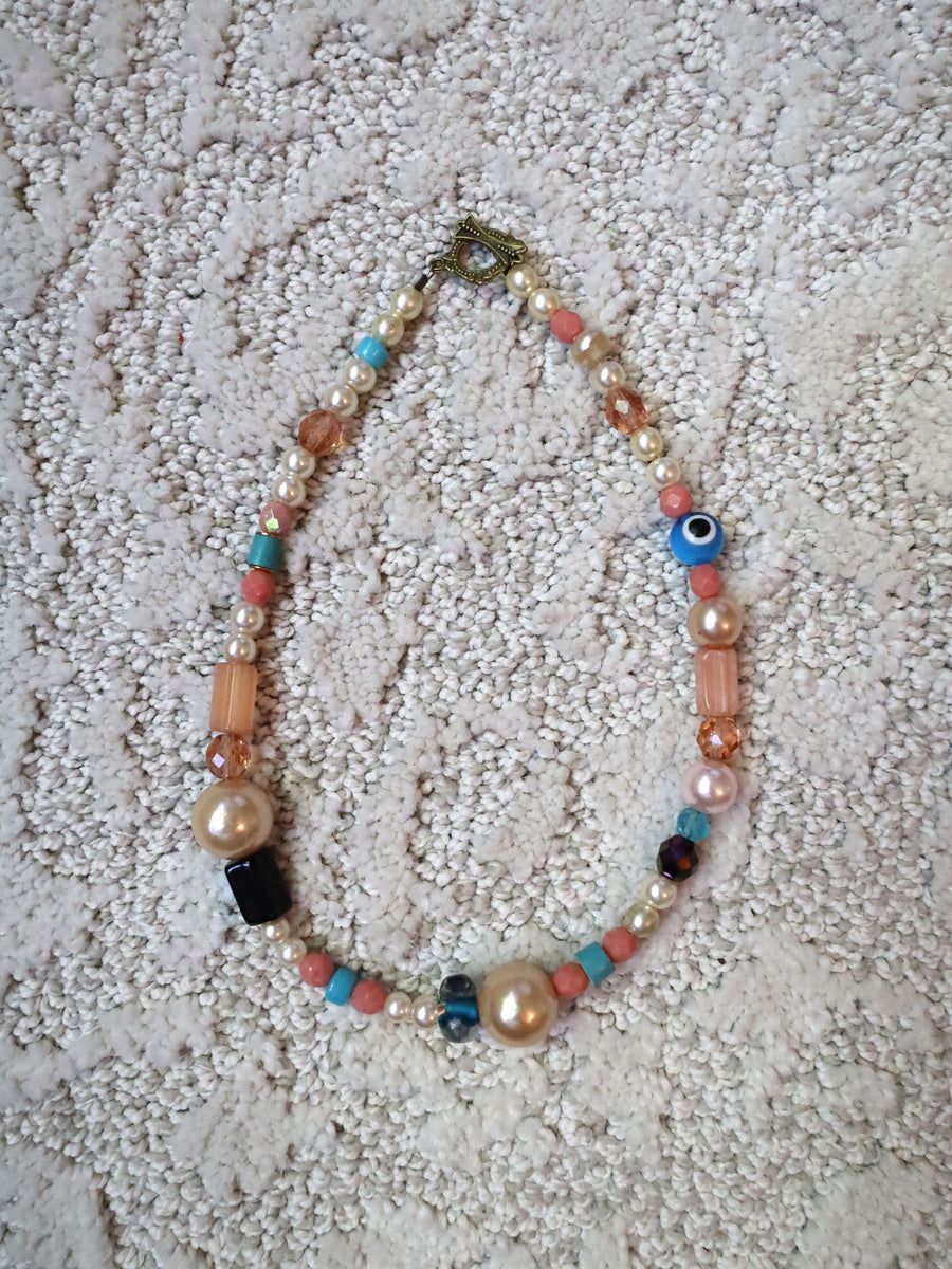 Eye of Blue - Recycled Handmade Pearls & Found Beads Necklace