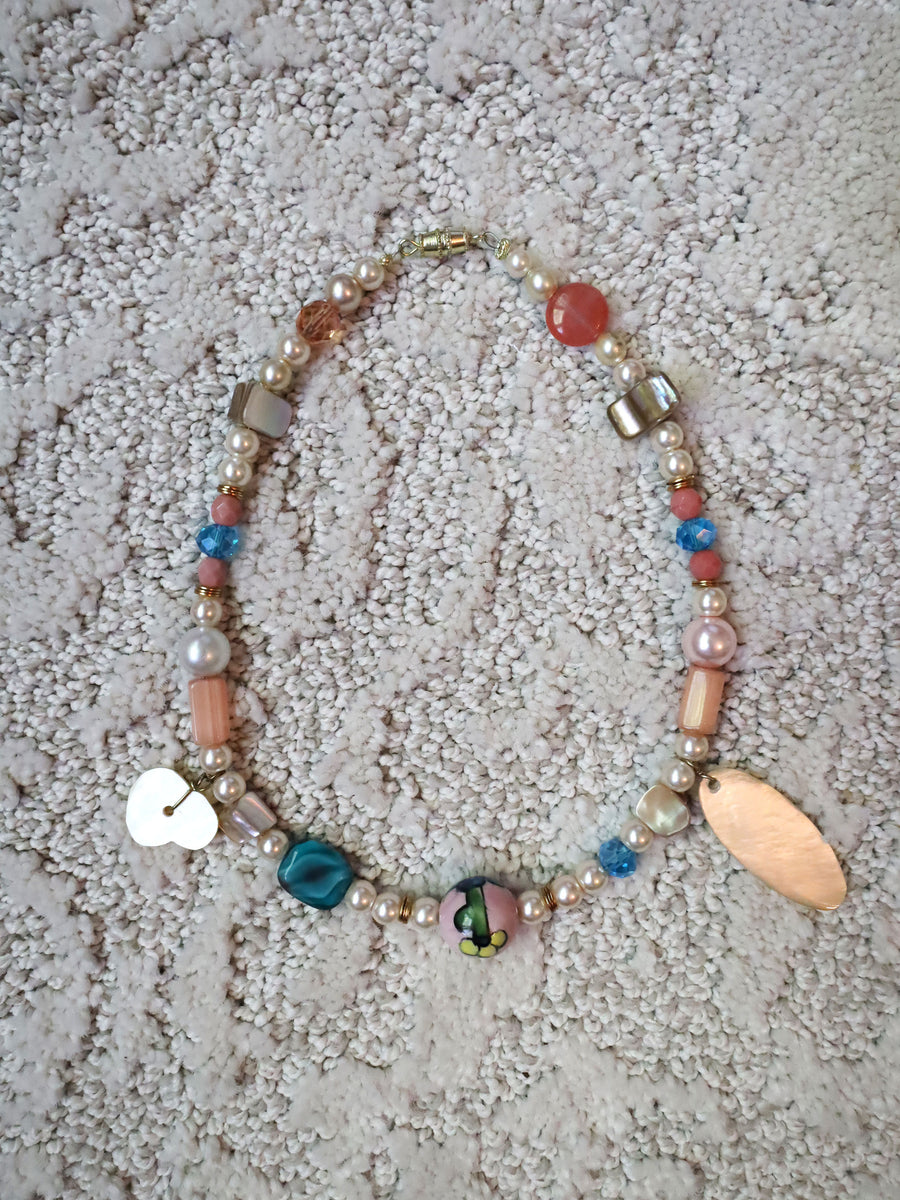 Falling Clouds - Recycled Handmade Pearls & Found Beads Necklace