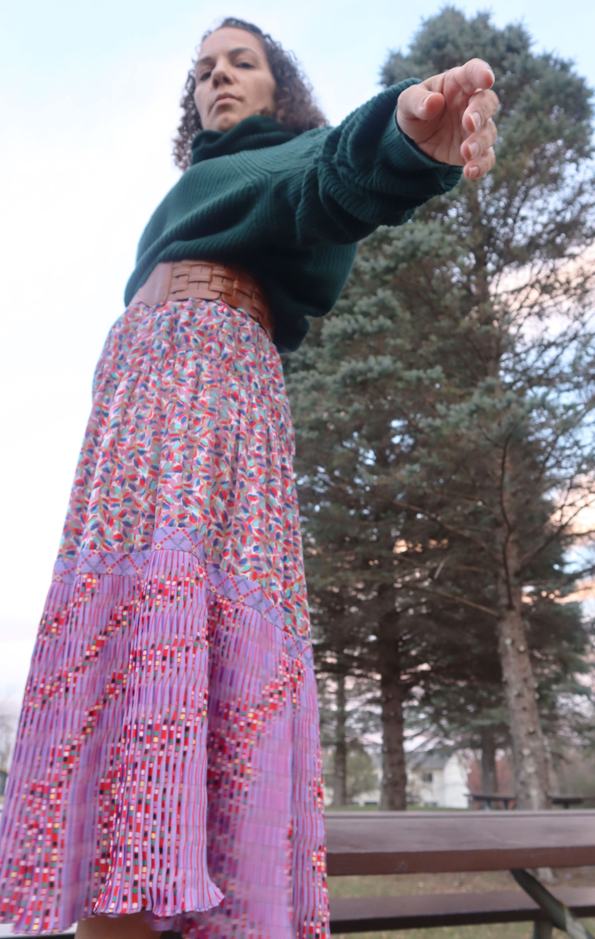 Vintage 90s Pleated & Tiered Bright Printed Skirt
