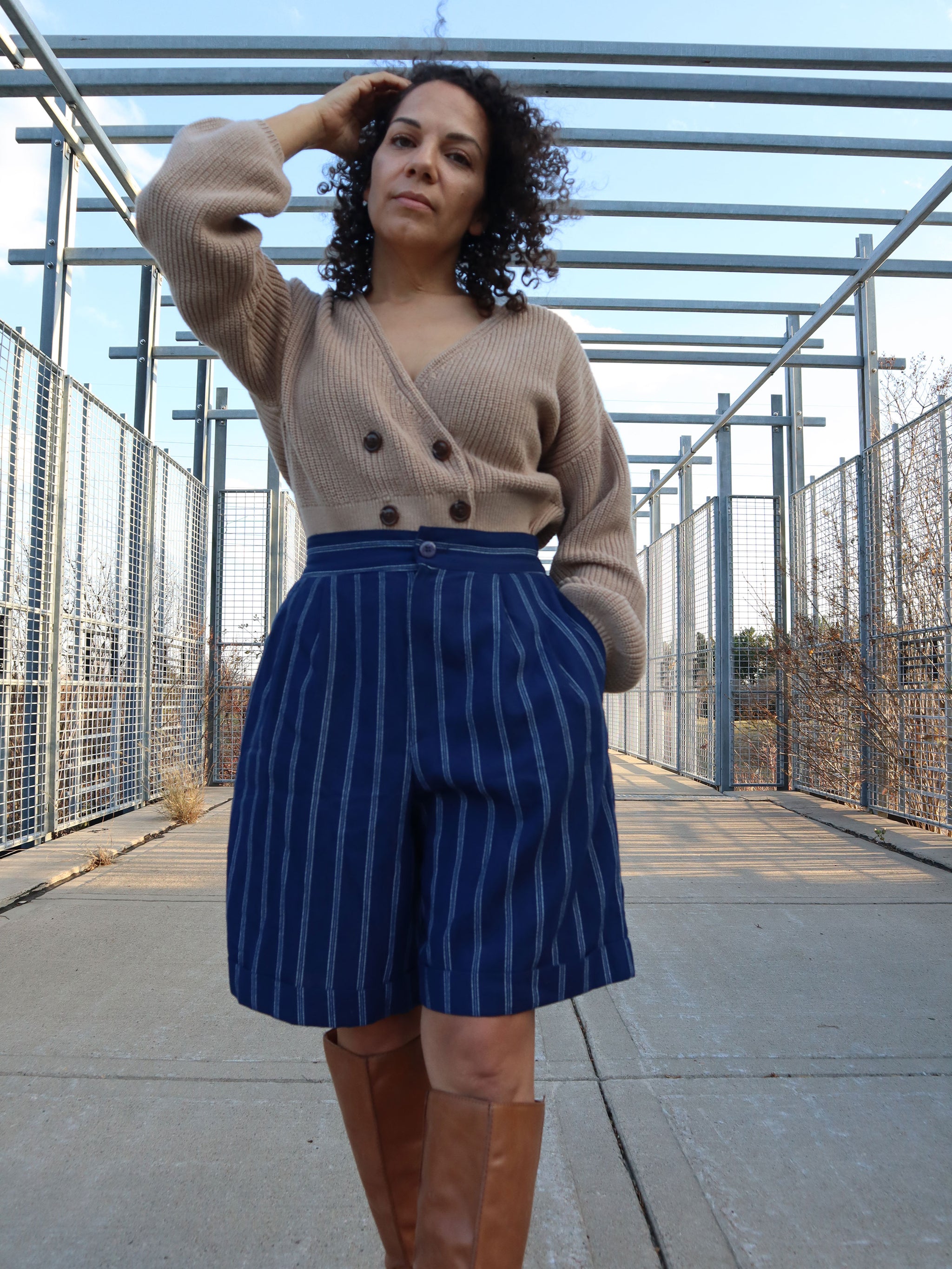 Vintage 90s Fundamental Things Navy Pinstriped Walking Shorts