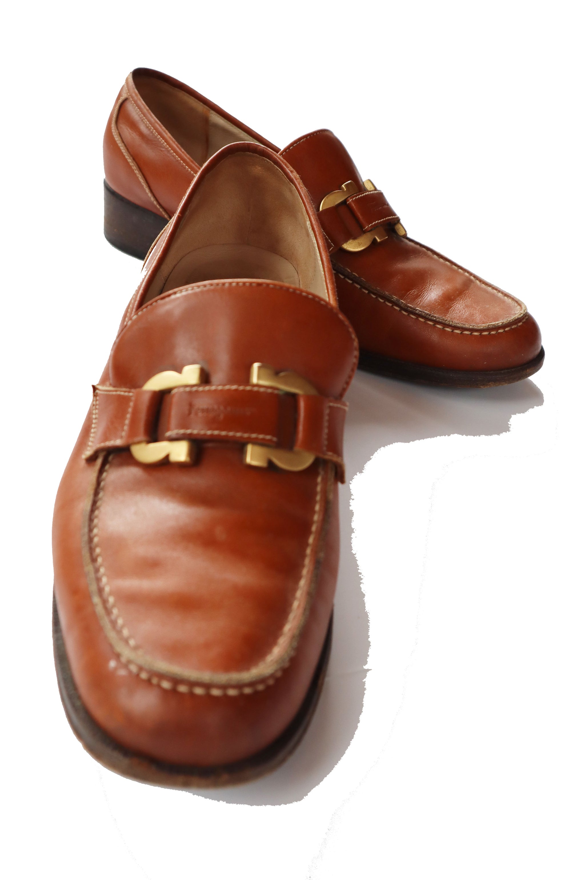 Rare Salvatore Ferragamo Gold Horseshoe Tan Leather Loafers (Size 7.5)