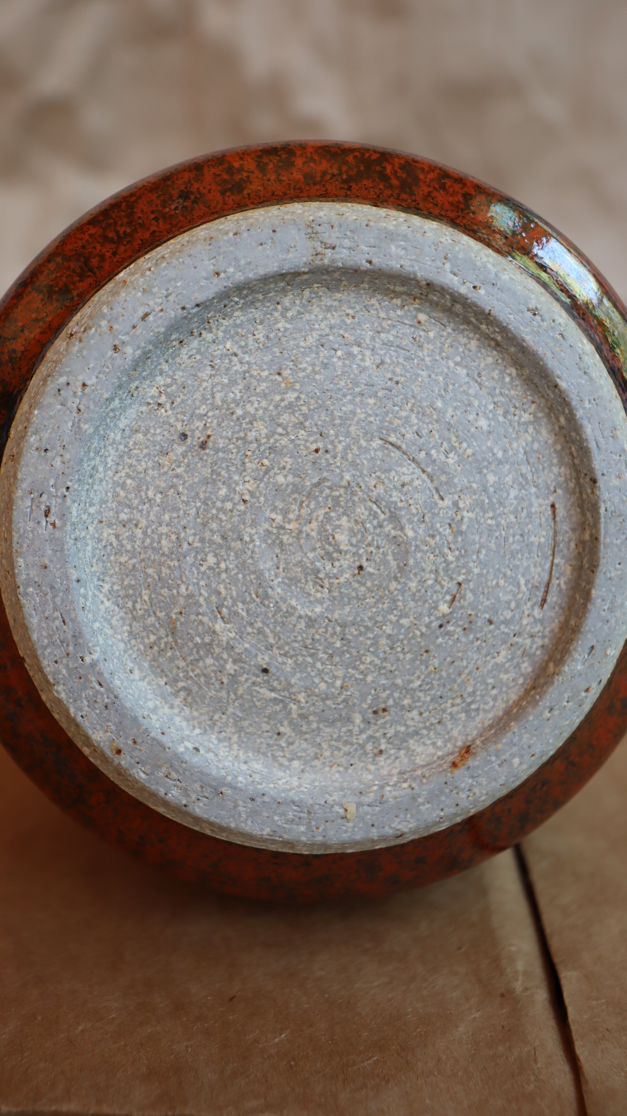 Vintage Small Burnt Red & Teal Unsigned Studio Vase