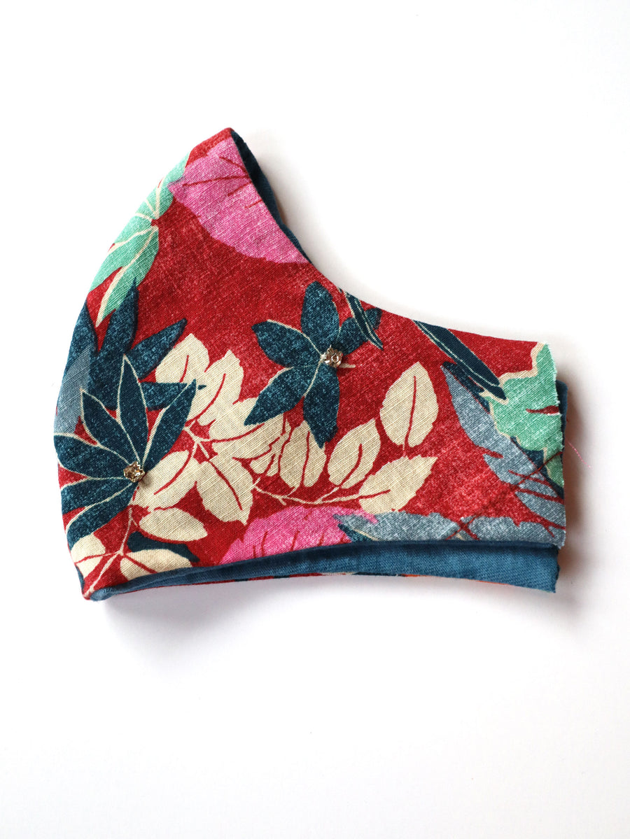 Red Tropical Print Mask w/Handsewn Gems - 1