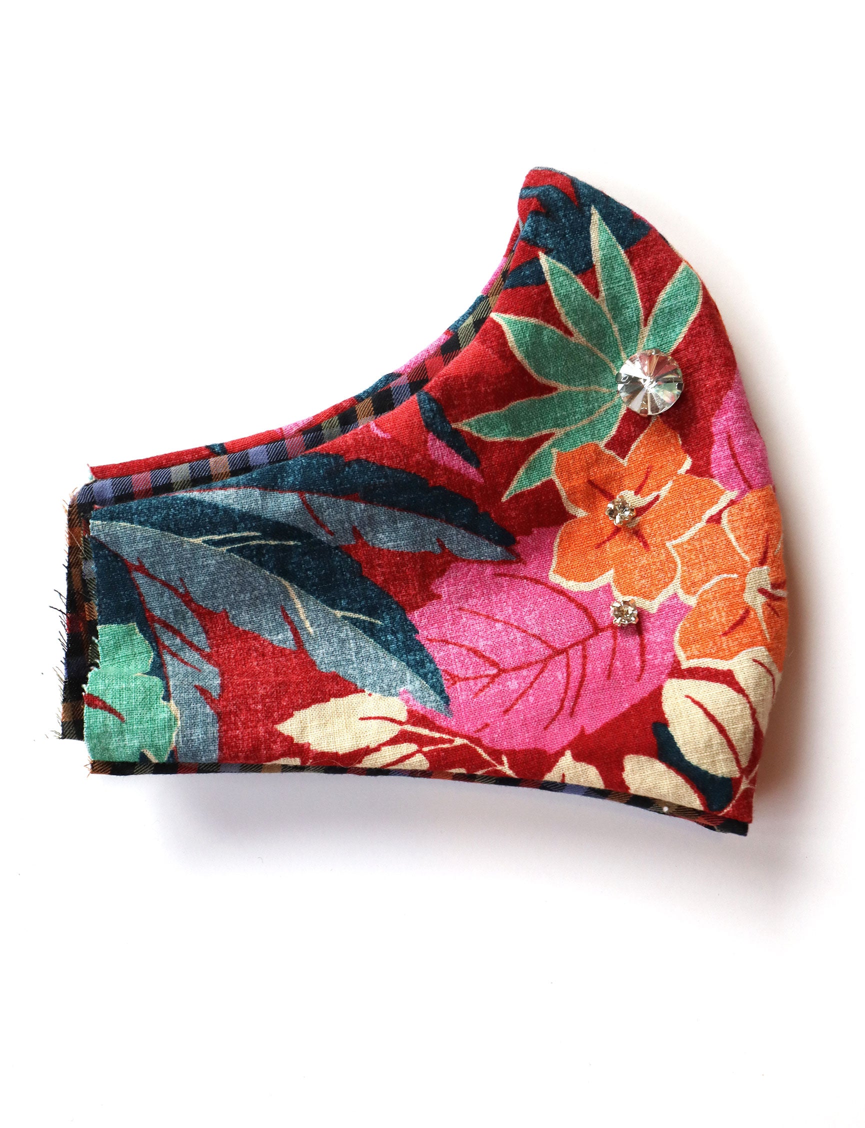 Red Tropical Print Mask w/Handsewn Gems - 2