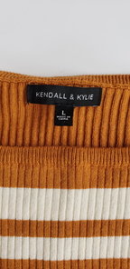 90s-Inspired Mustard & Cream Scoop Neck Ribbed Top