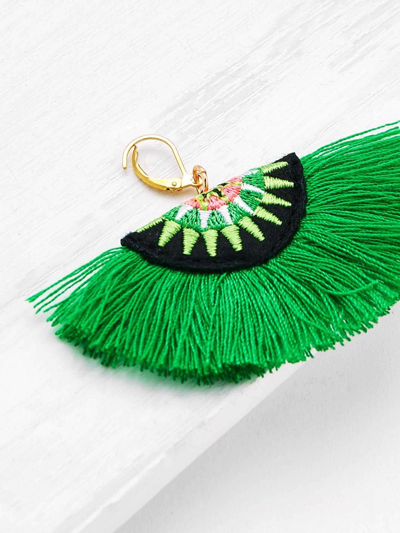 Uchiwa Embroidered Earrings - Kelly Green