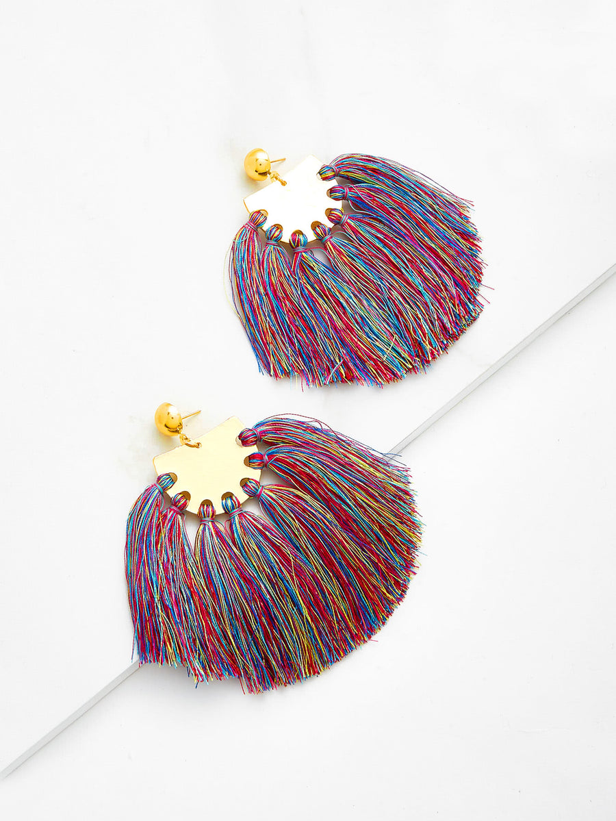Pampas Thread Tassel Earrings - Multi-color