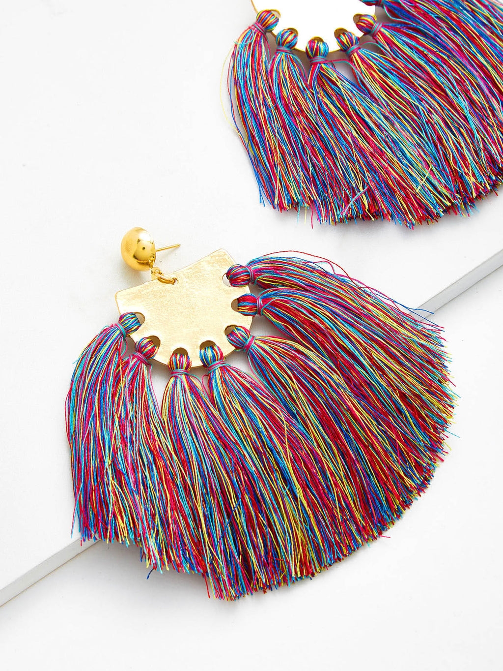 Pampas Thread Tassel Earrings - Multi-color