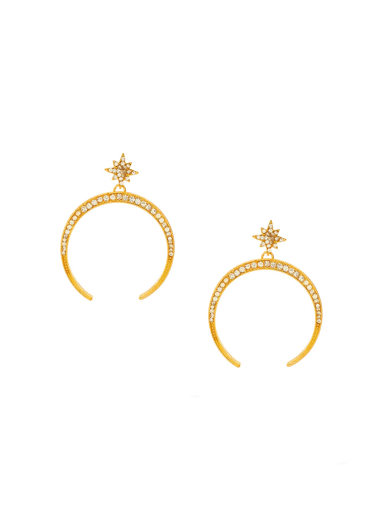 Alqamar Rhinestone Moon Horn earrings - Gold