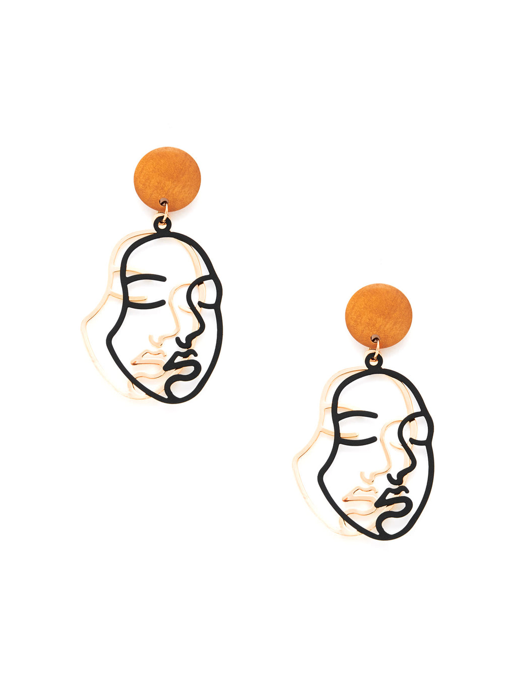 2 Face Wood & Metal Earrings
