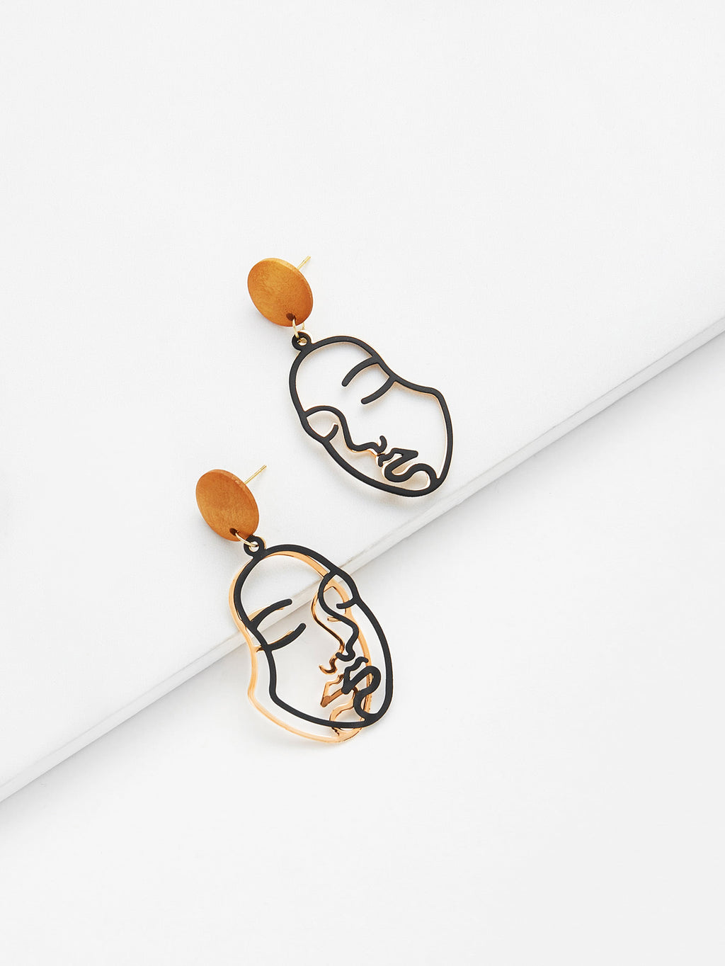 2 Face Wood & Metal Earrings