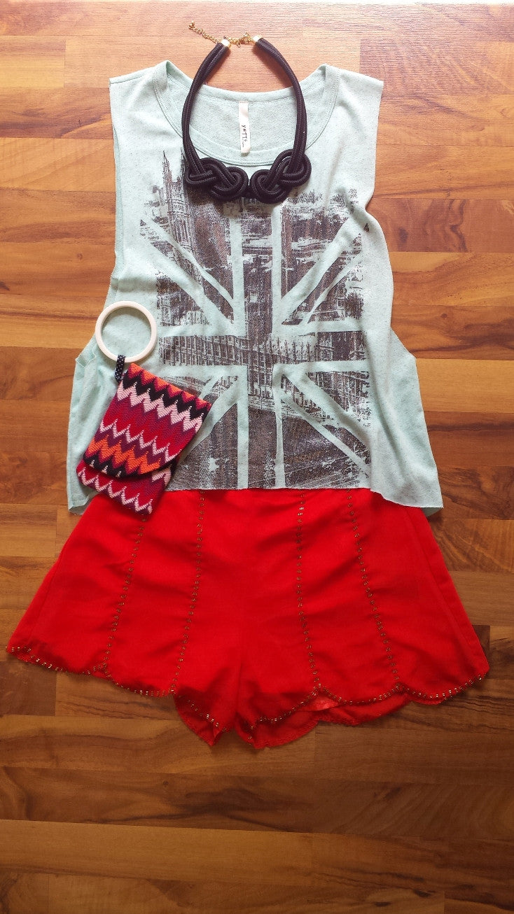 Cabaret Beaded Scallop Hemmed Shorts