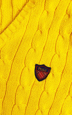Men's Yellow Polo Cable Knit V-Neck Sweater