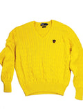 Men's Yellow Polo Cable Knit V-Neck Sweater