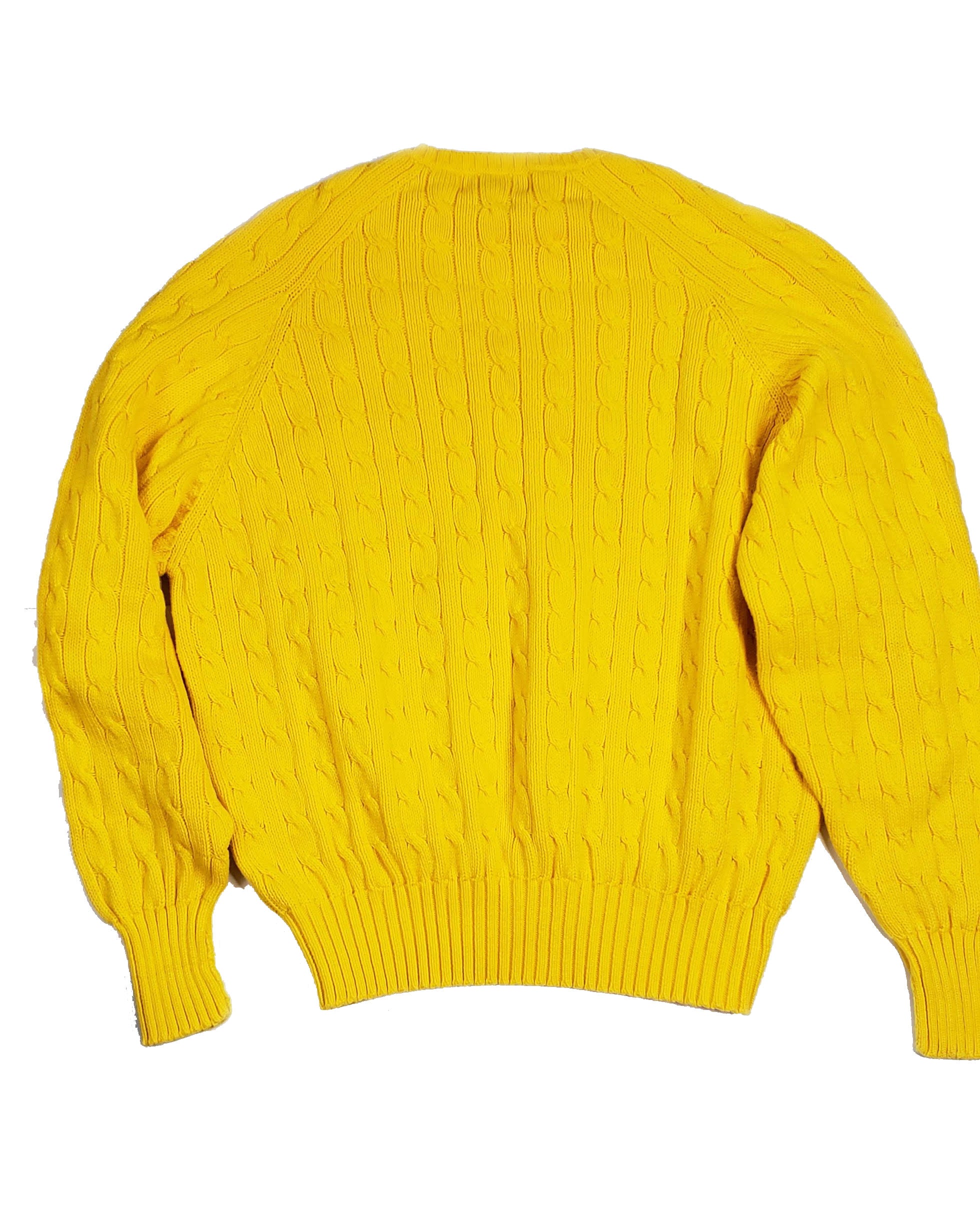Men's Yellow Polo Cable Knit V-Neck Sweater