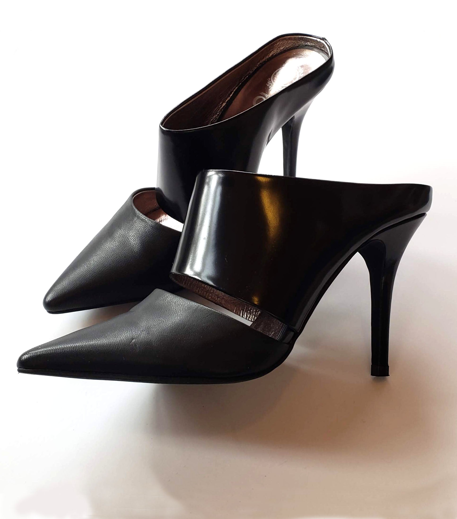 Jeffrey Campbell Handmade Ibiza Last Black Matte & Patent Slip-on Stilettos