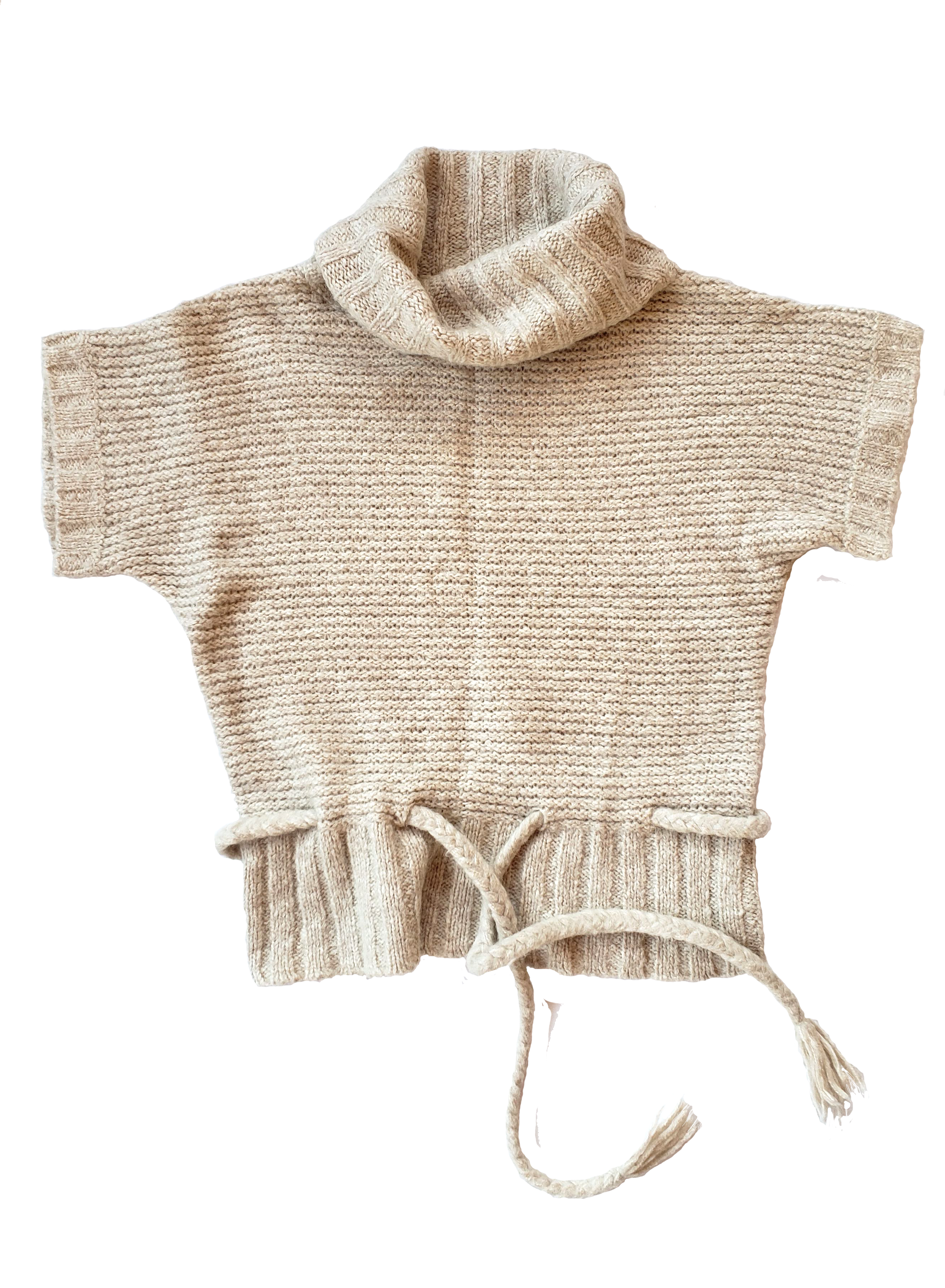 Creamy Smooth Cowel Neck Tie Waist Sweater