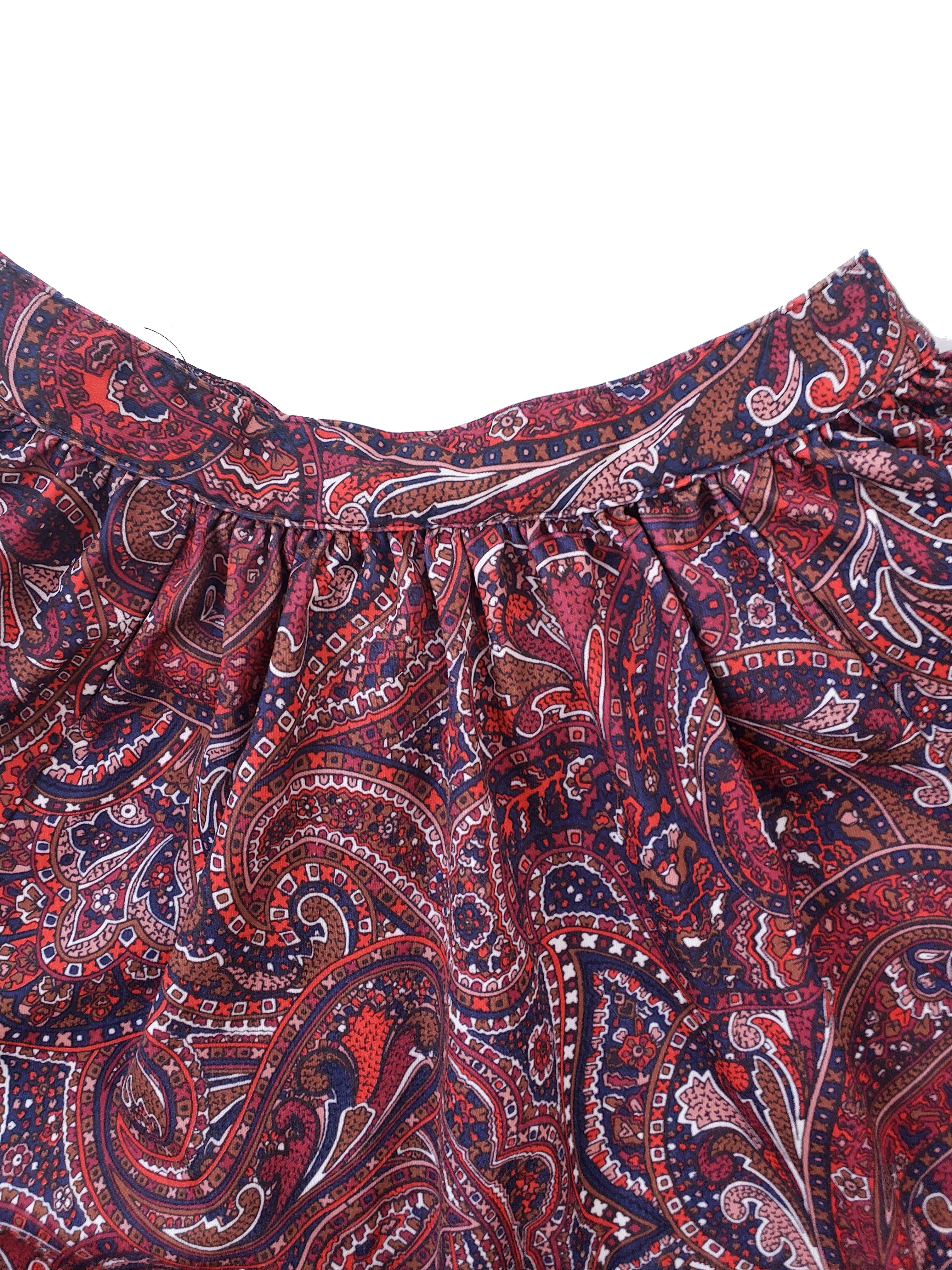 Vintage 70s Red/Blue Paisley Boho Top