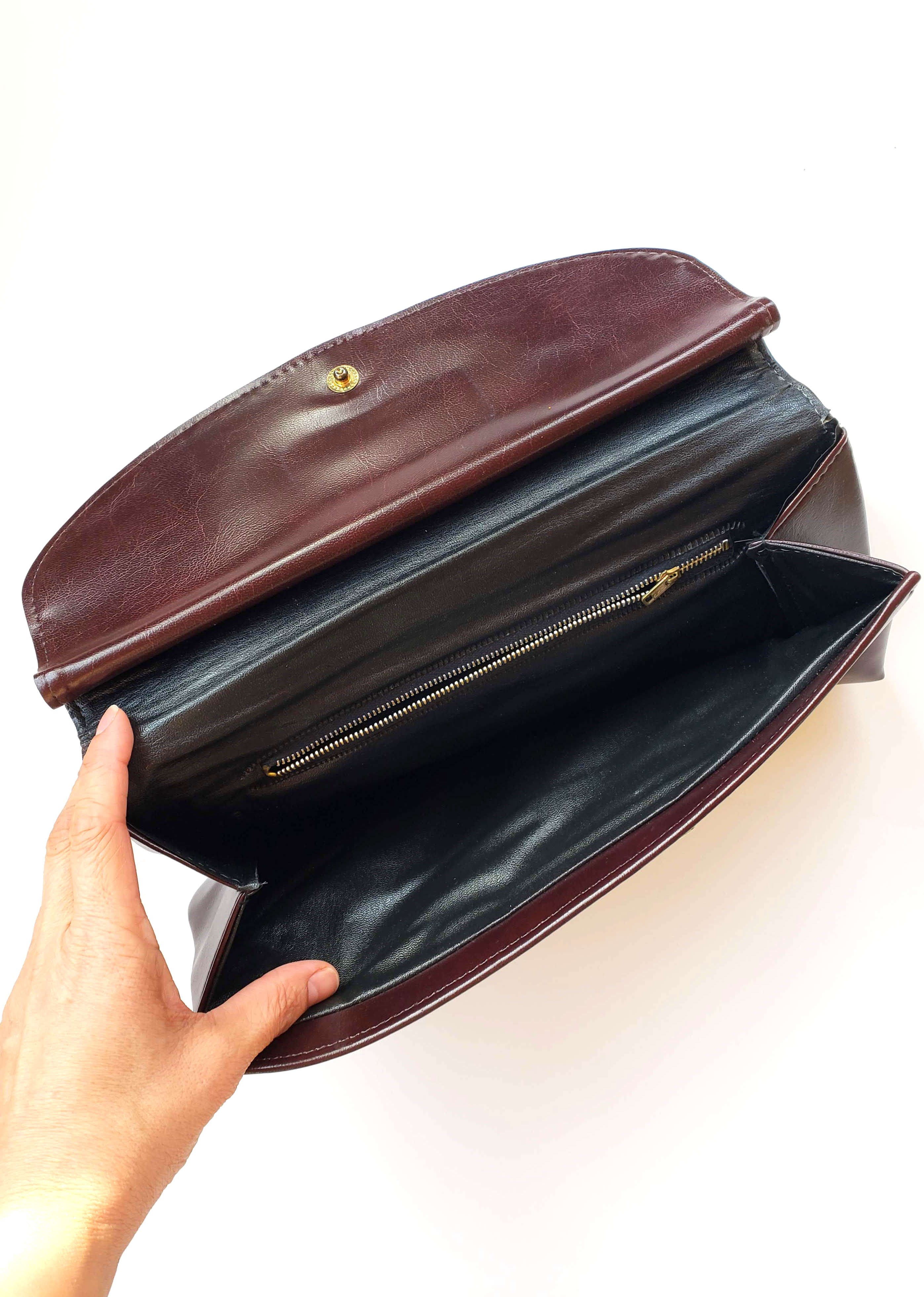 Vintage Farrah 70s Merlot Leather Clutch