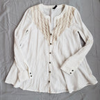 Free People Gauze Lace Trimmed Tunic w/ Brass Buttons
