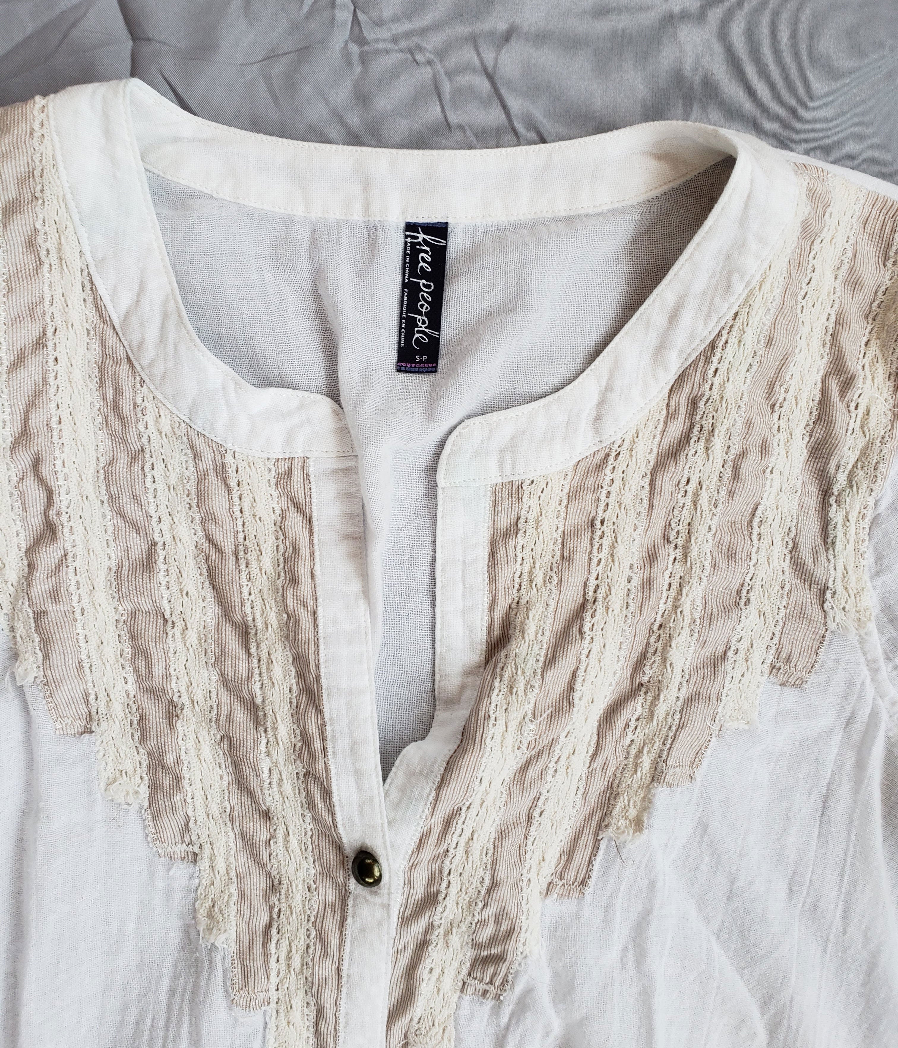 Free People Gauze Lace Trimmed Tunic w/ Brass Buttons