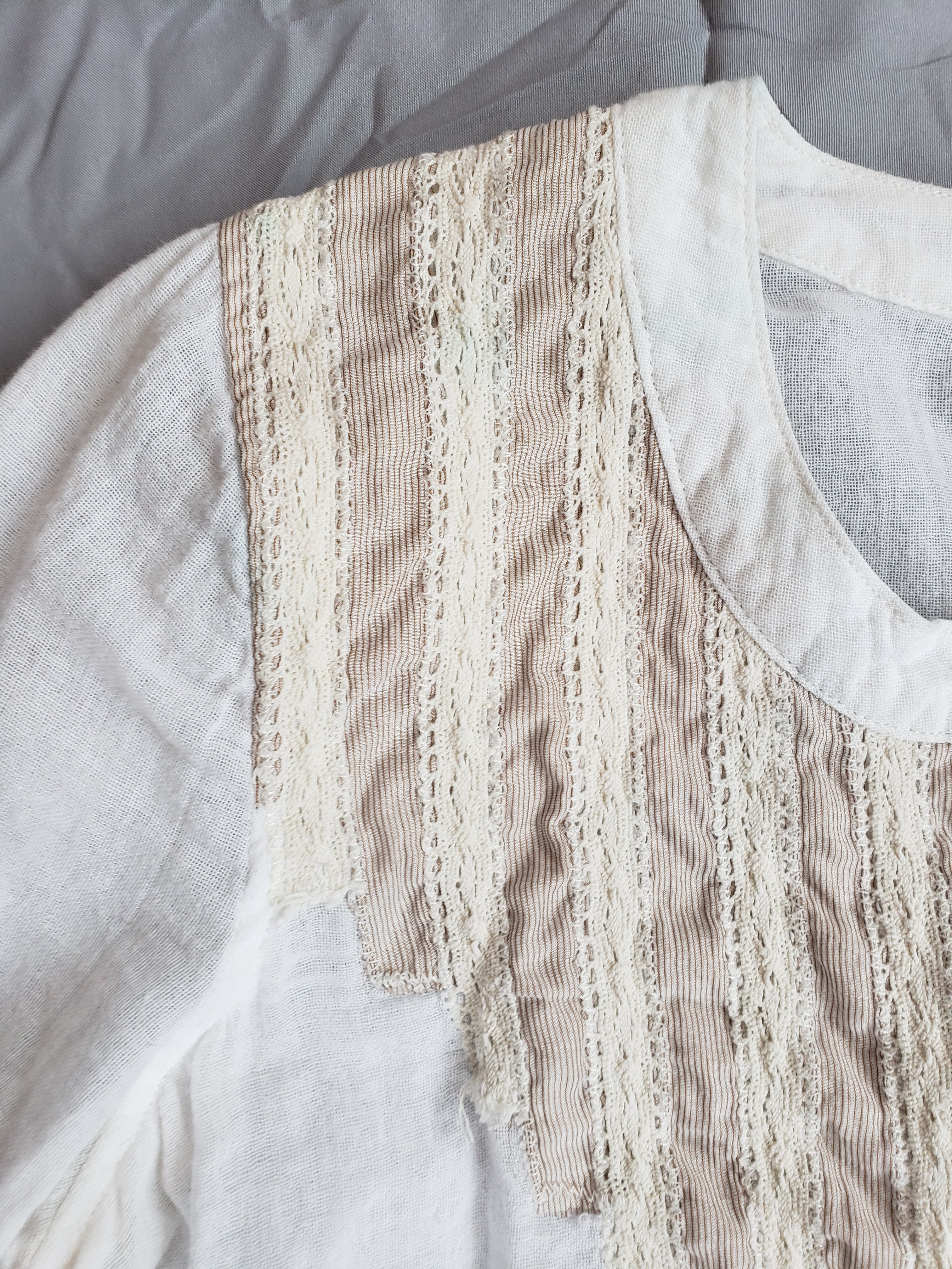 Free People Gauze Lace Trimmed Tunic w/ Brass Buttons