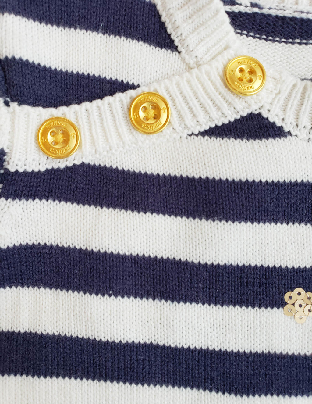 Nautica Anchor Sweater with Tulle Hem - Navy/Cream Striped