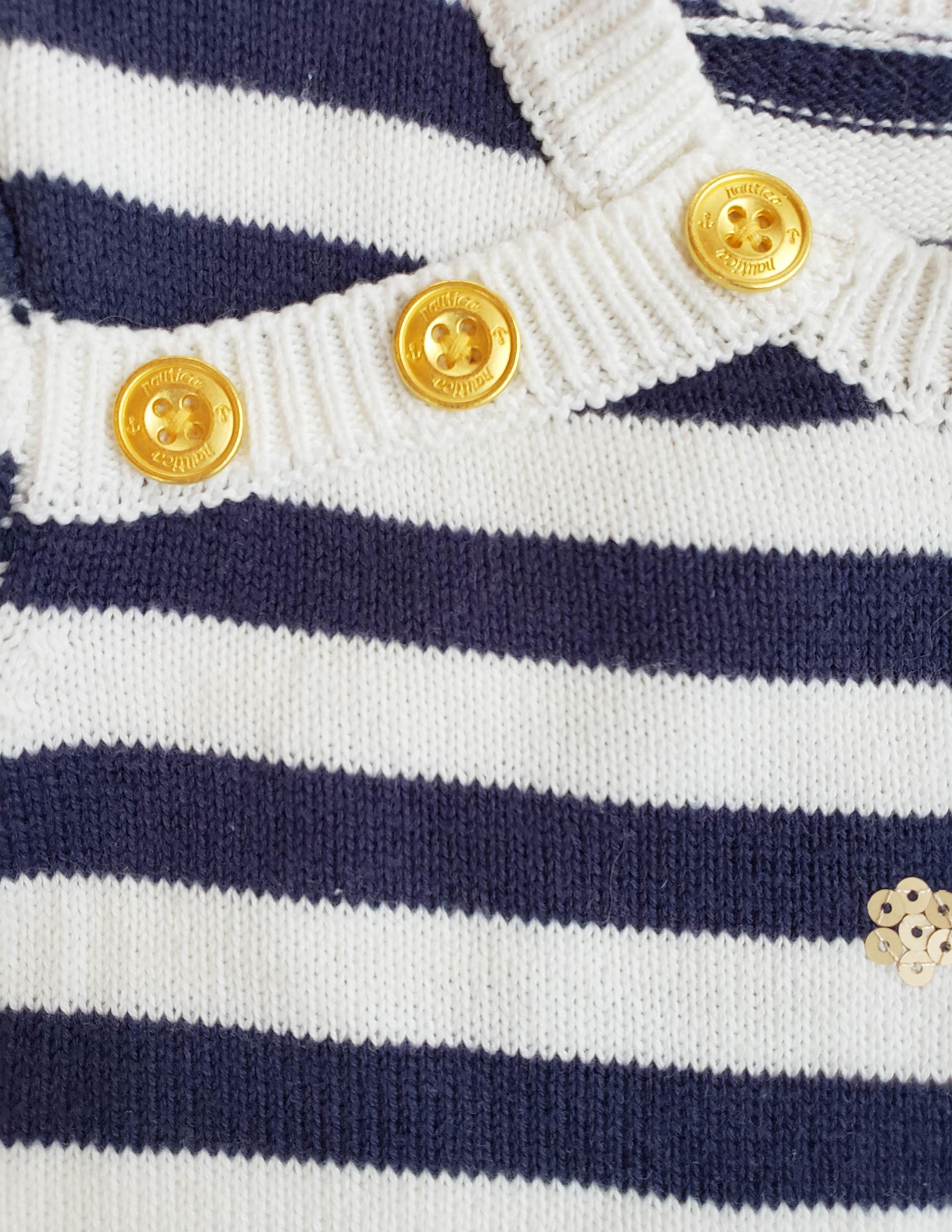 Nautica Anchor Sweater with Tulle Hem - Navy/Cream Striped