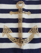 Nautica Anchor Sweater with Tulle Hem - Navy/Cream Striped