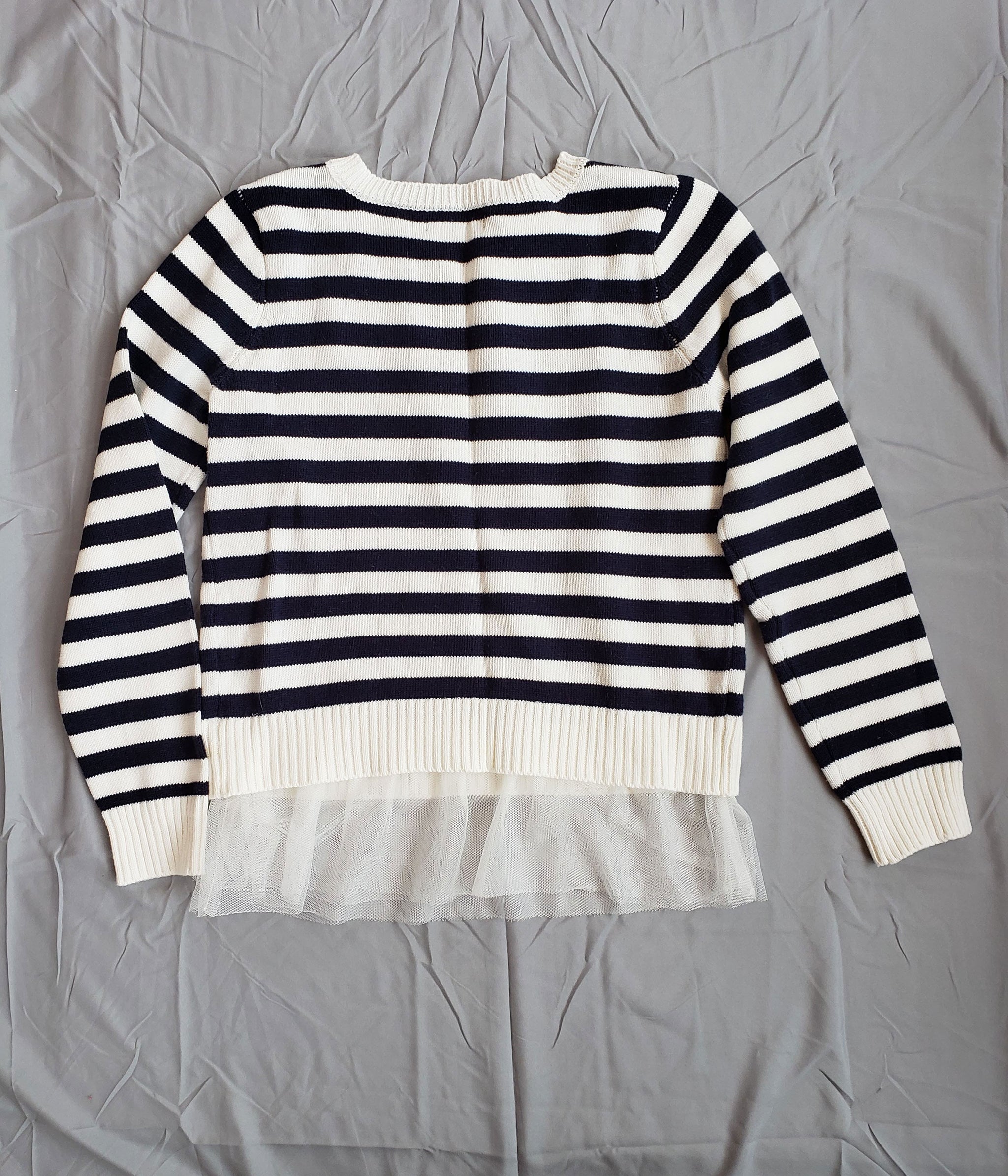 Nautica Anchor Sweater with Tulle Hem - Navy/Cream Striped