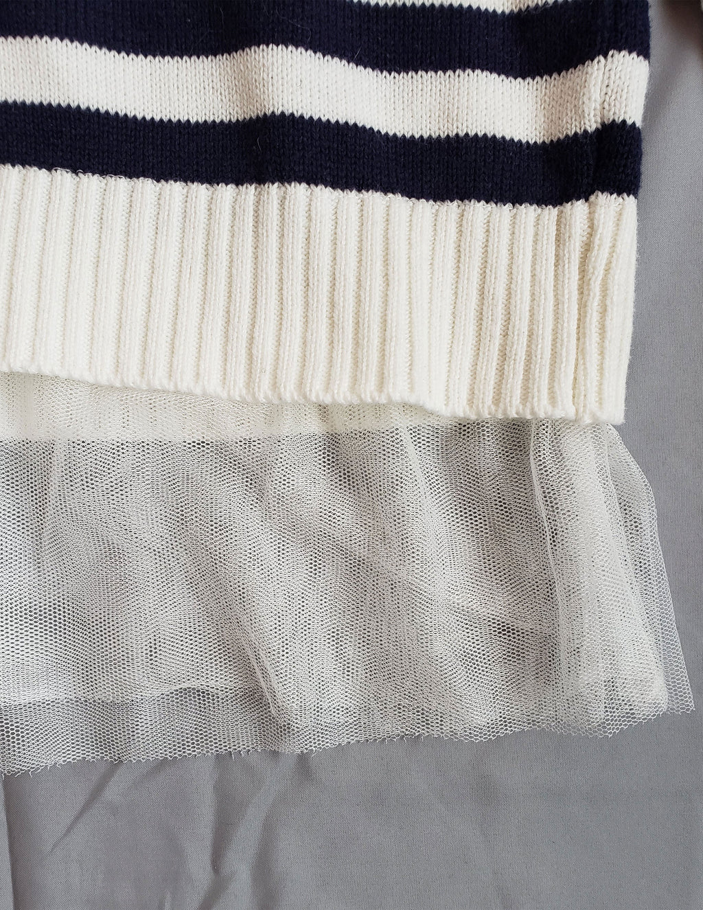 Nautica Anchor Sweater with Tulle Hem - Navy/Cream Striped