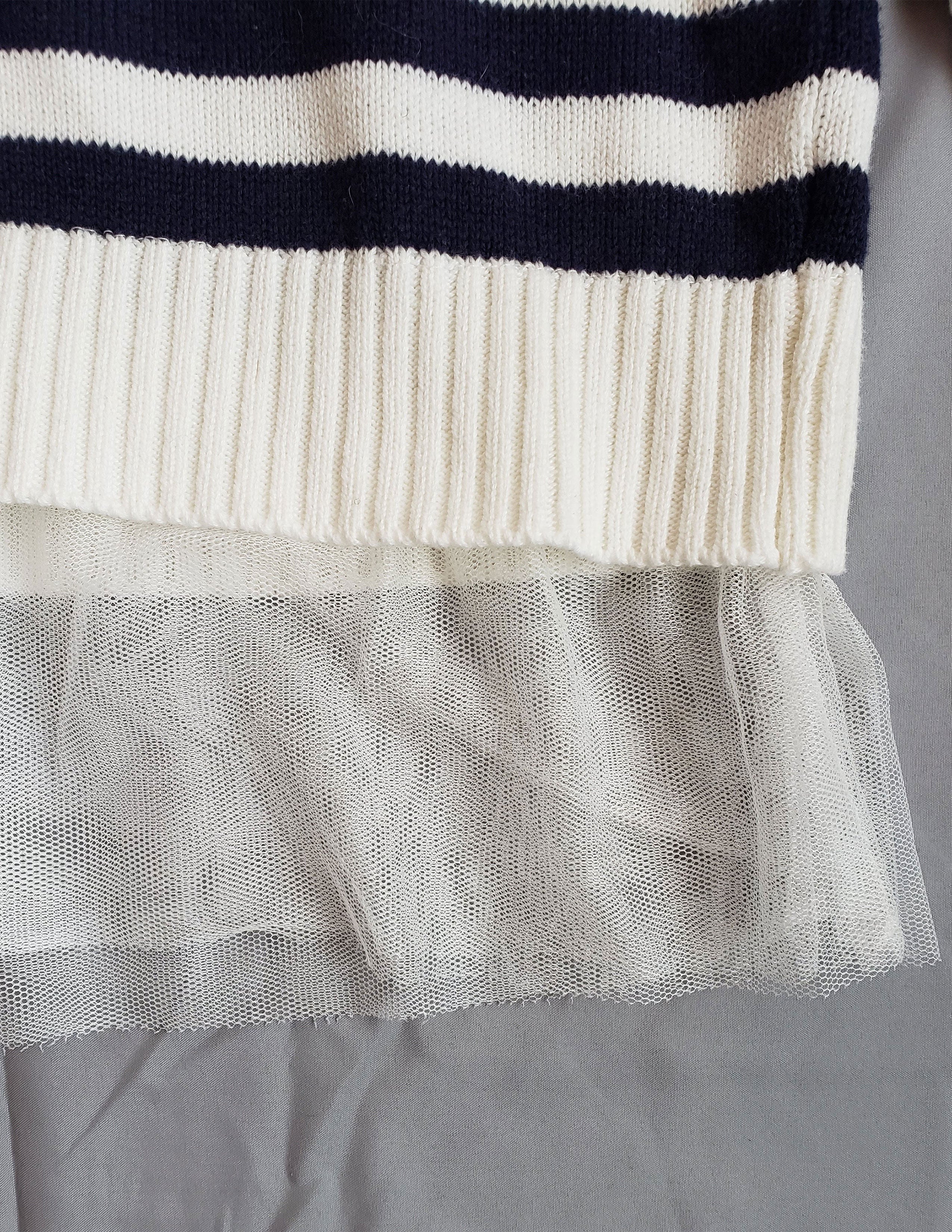 Nautica Anchor Sweater with Tulle Hem - Navy/Cream Striped