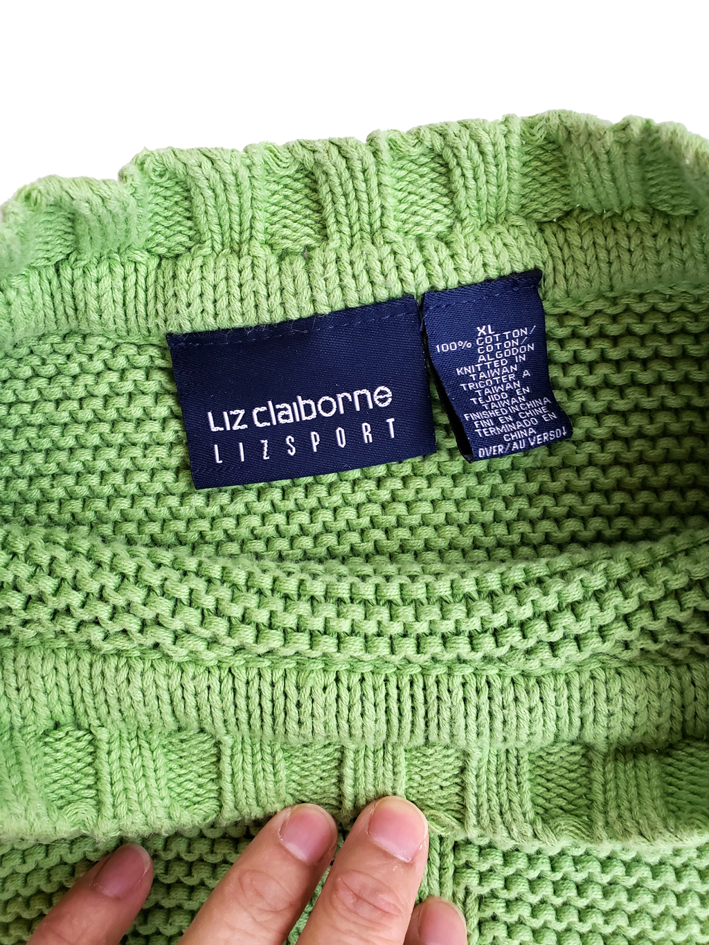 Liz Claiborne 100% Cotton Bright Green Star Sweater