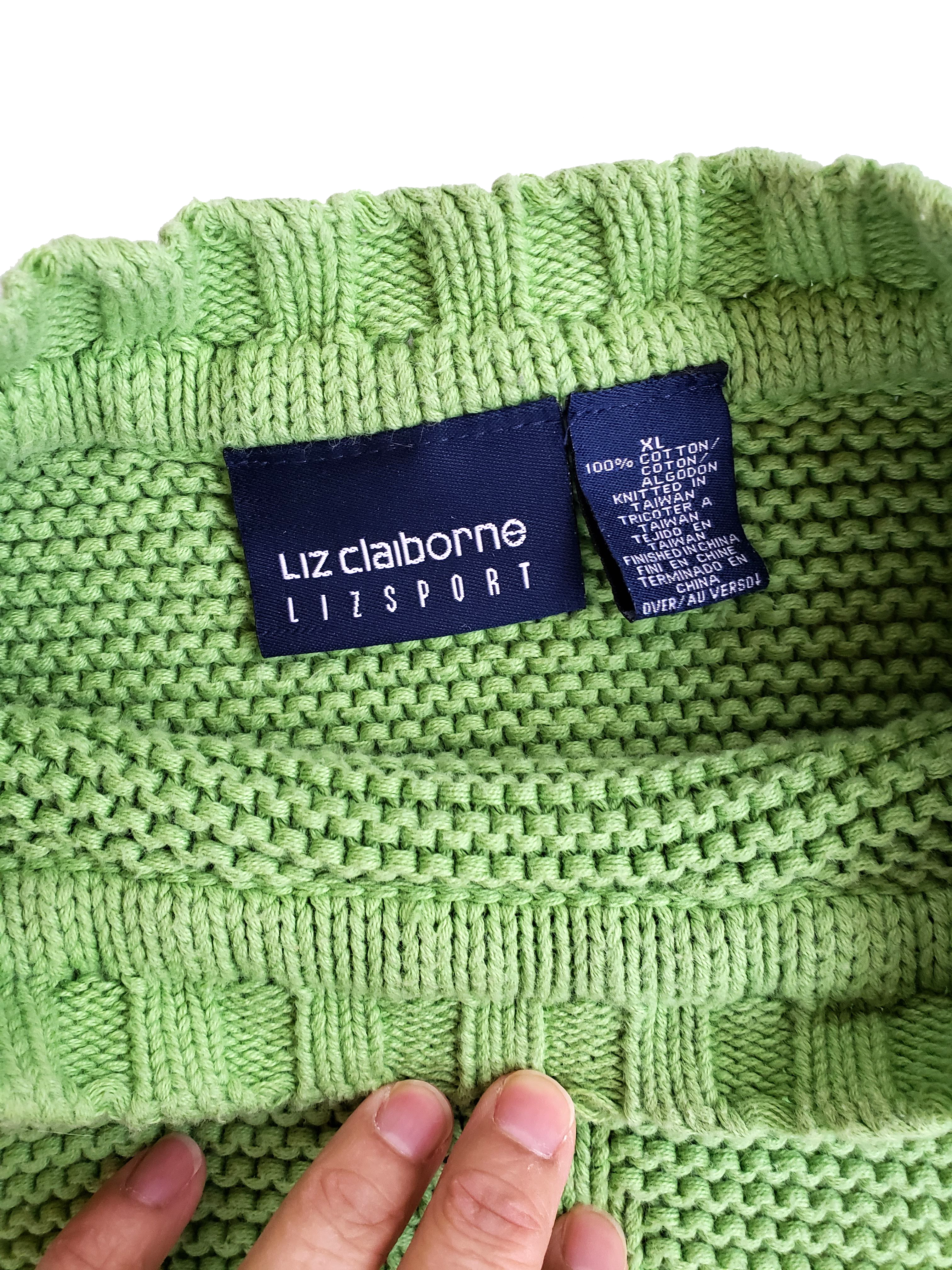 Liz Claiborne 100% Cotton Bright Green Star Sweater