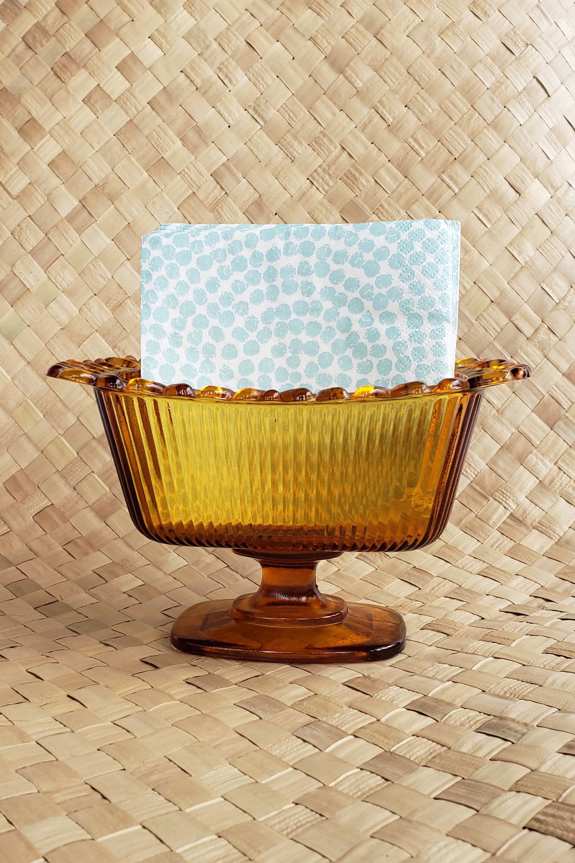 Vintage 1970's Amber Glass Footed Dish