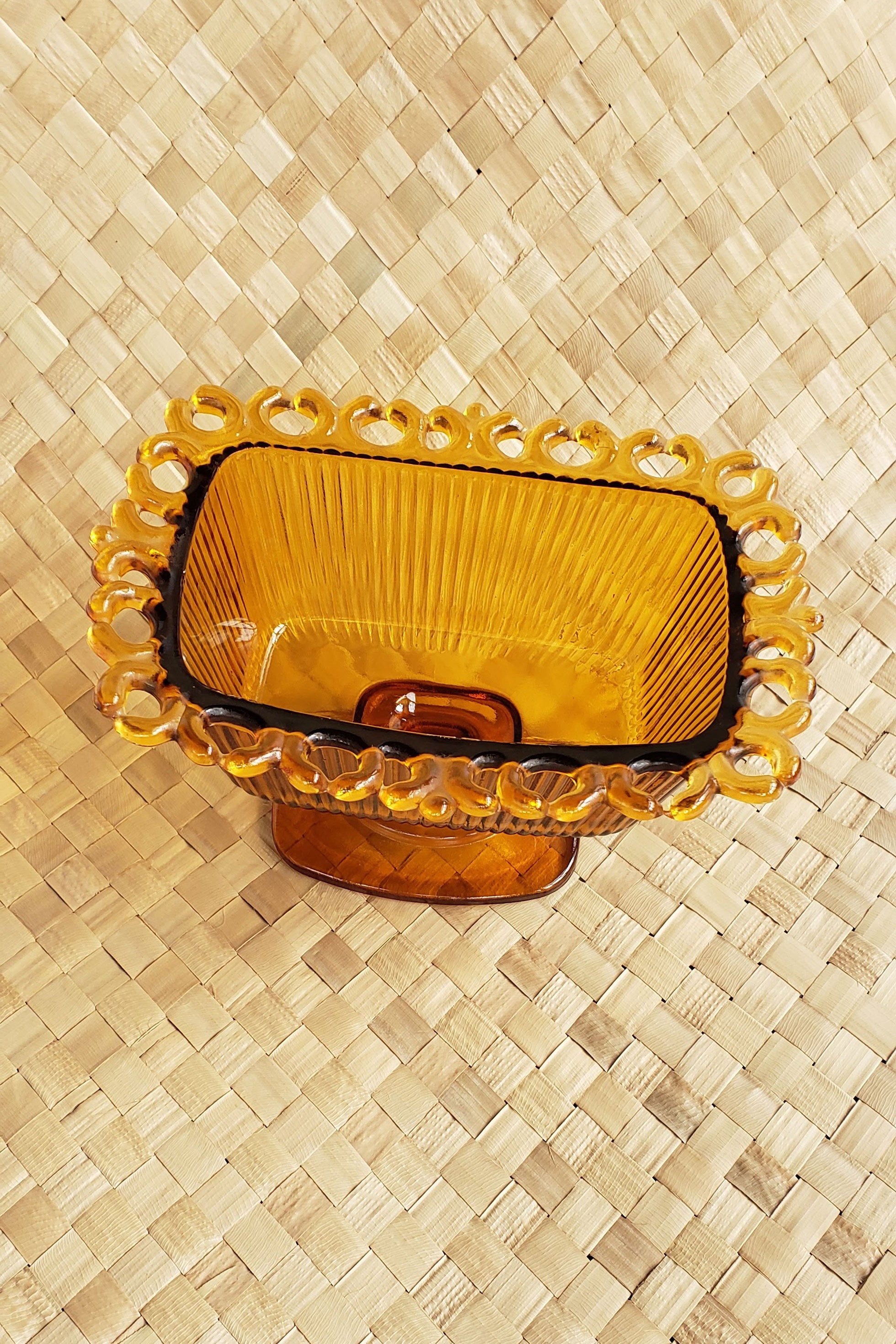 Vintage 1970's Amber Glass Footed Dish