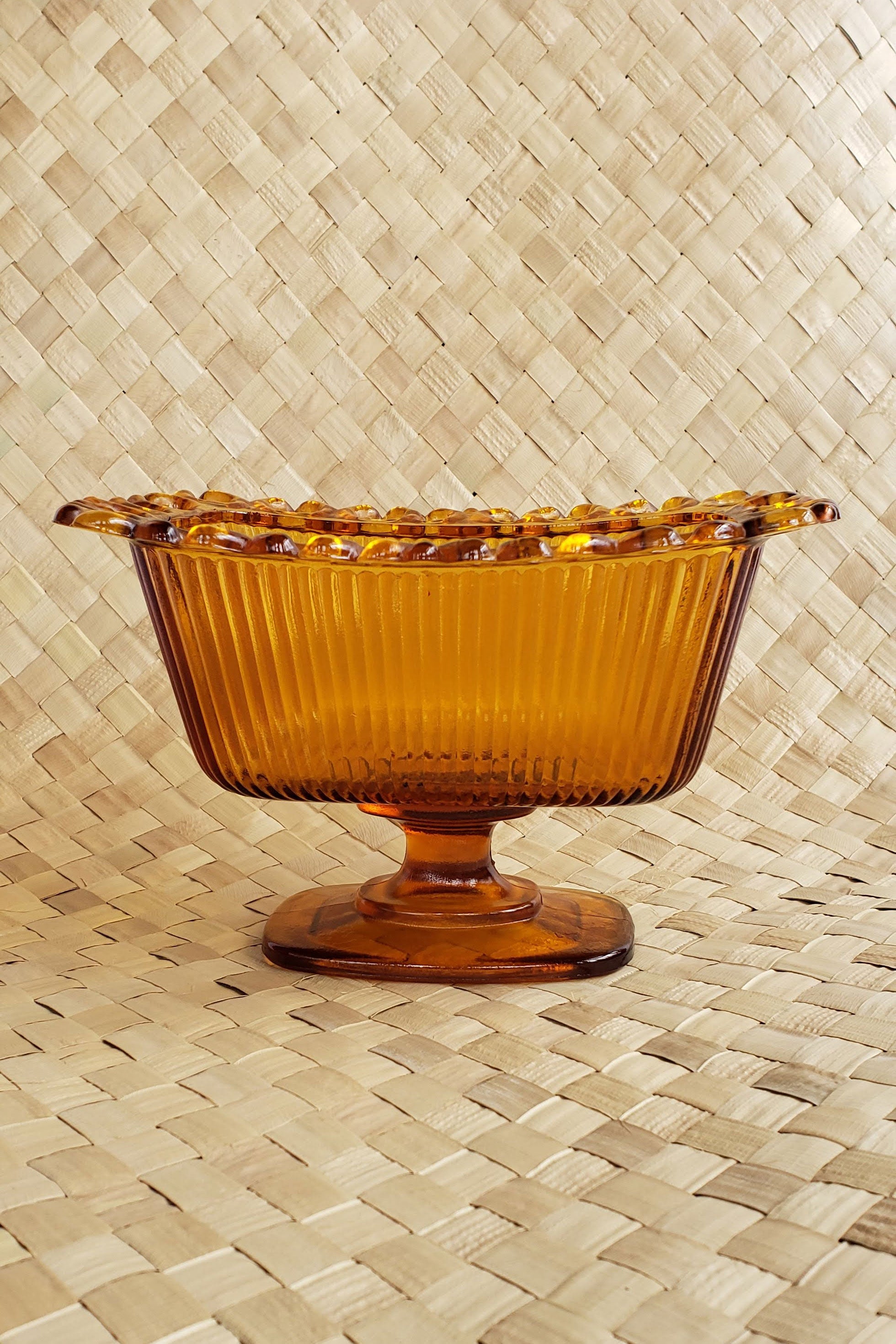 Vintage 1970's Amber Glass Footed Dish