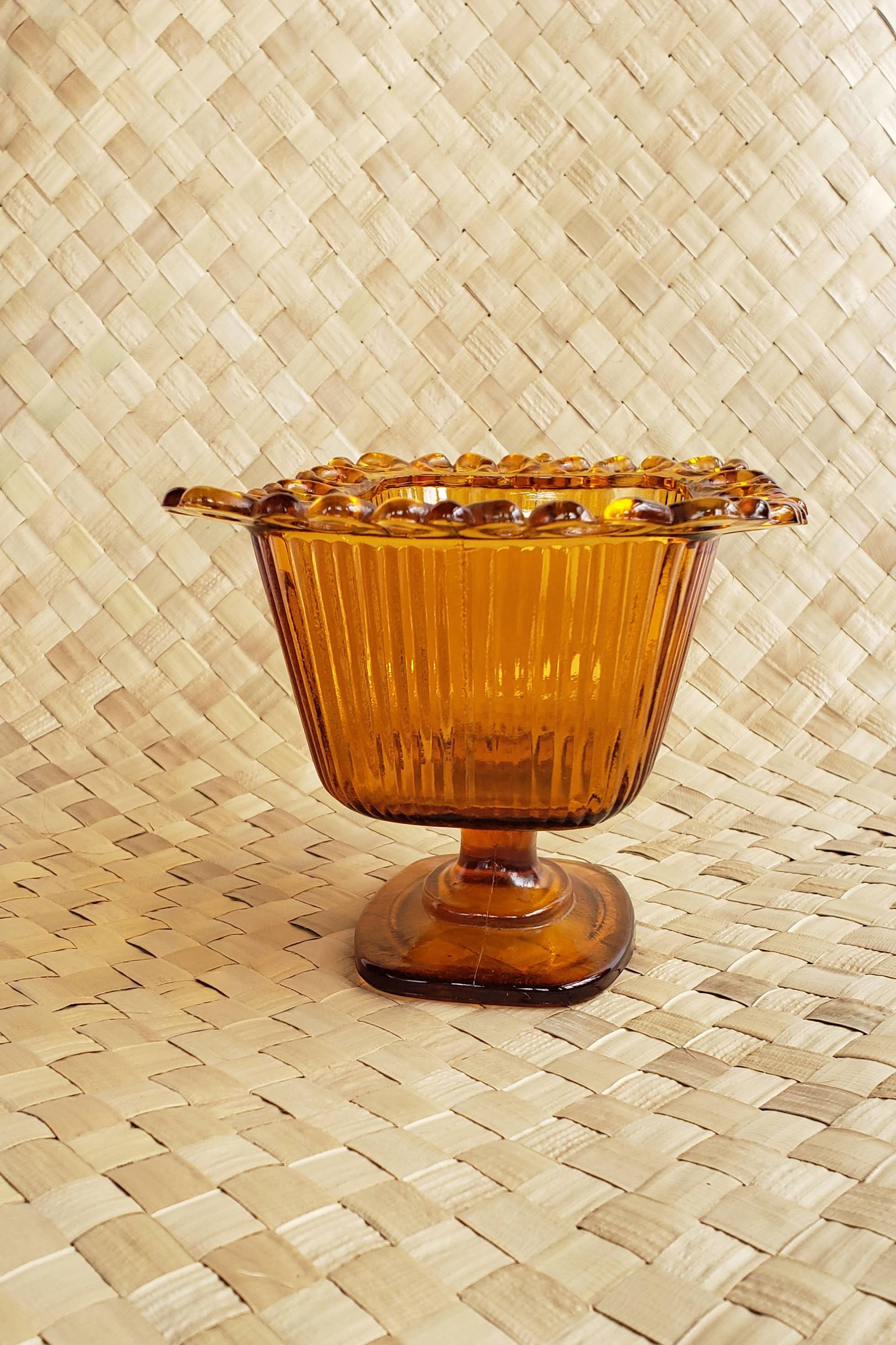 Vintage 1970's Amber Glass Footed Dish