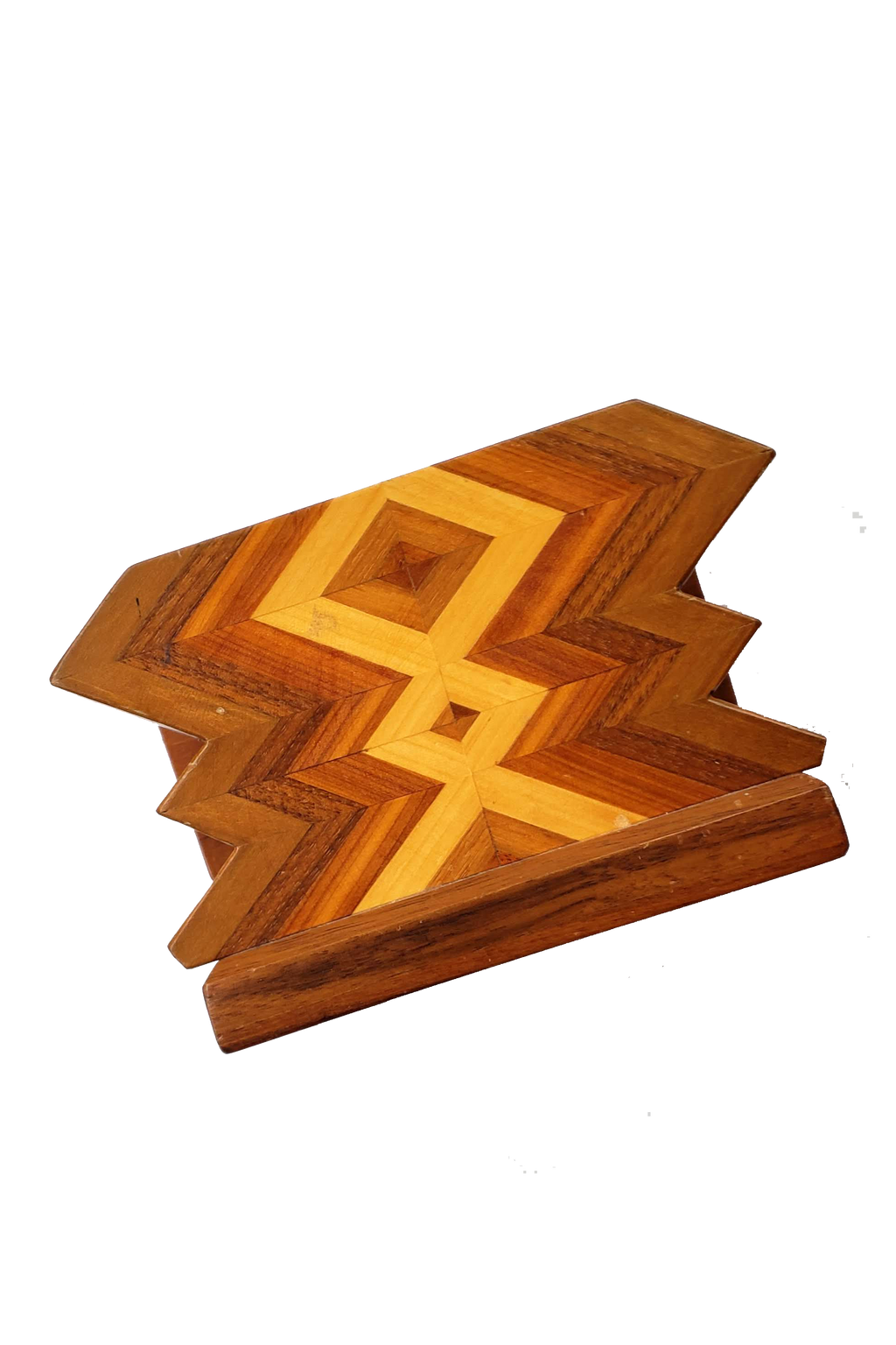 Vintage 70's Diamond Pattern Stained Wood Pen & Paper Holder