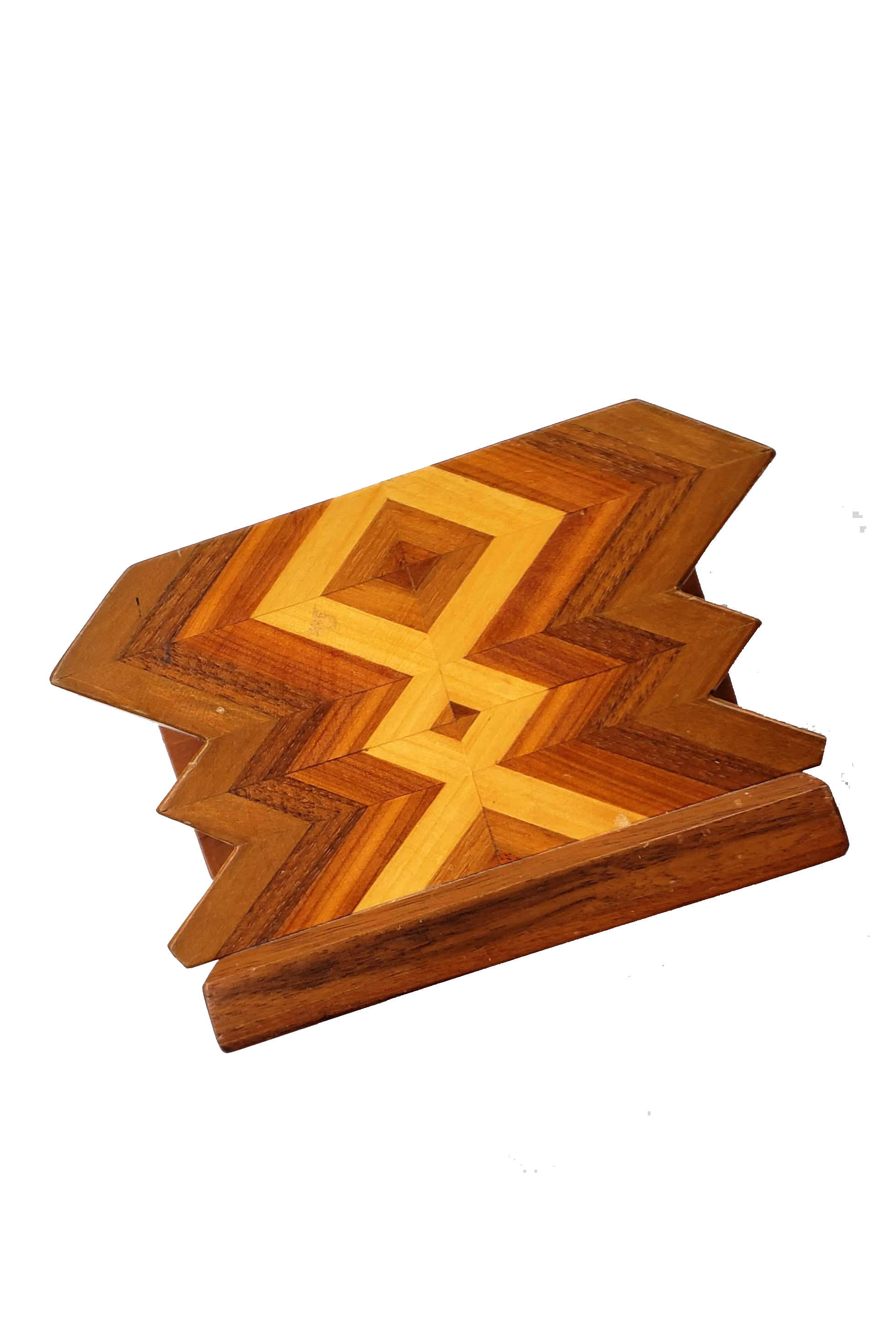 Vintage 70's Diamond Pattern Stained Wood Pen & Paper Holder