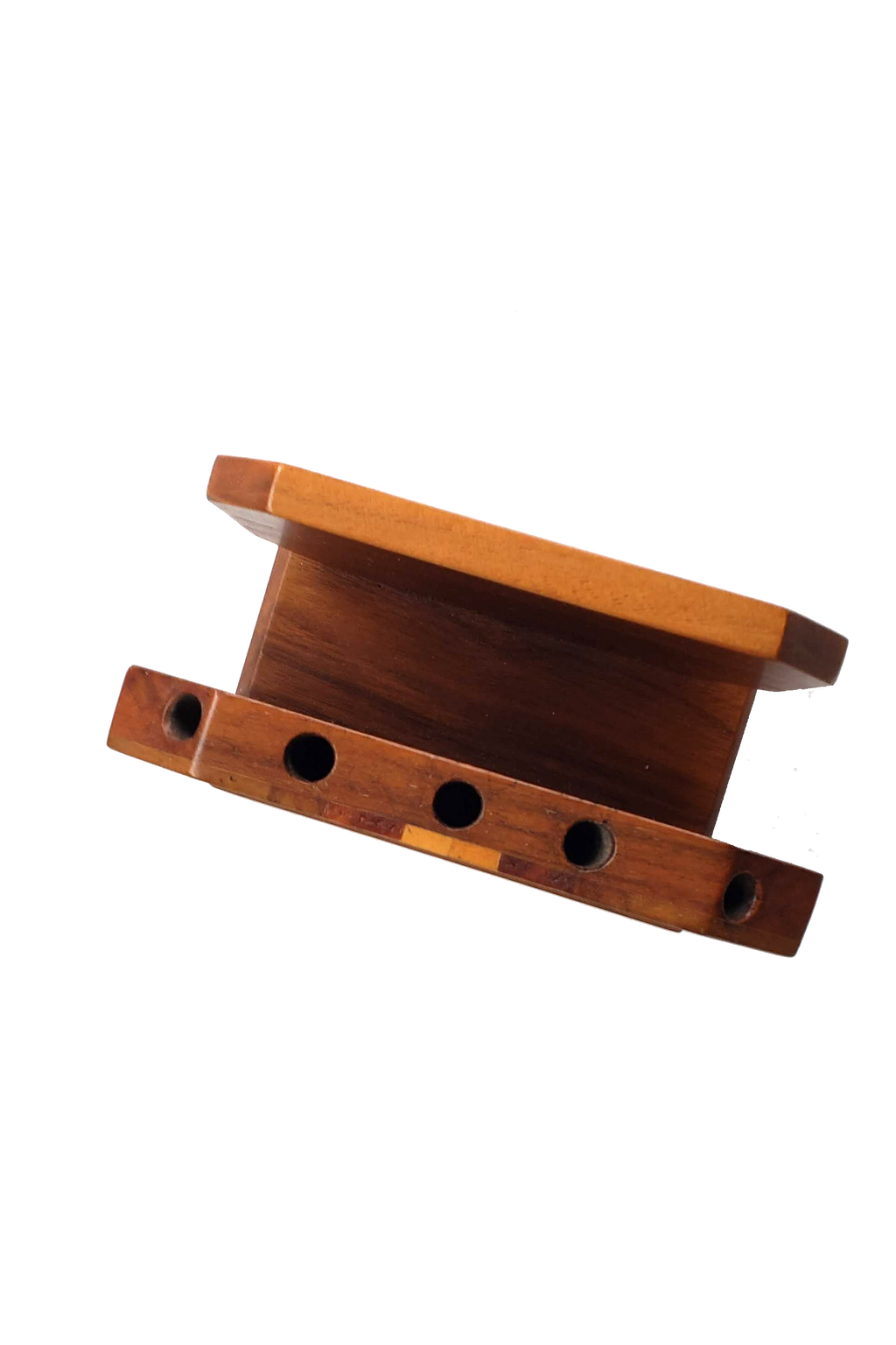 Vintage 70's Diamond Pattern Stained Wood Pen & Paper Holder