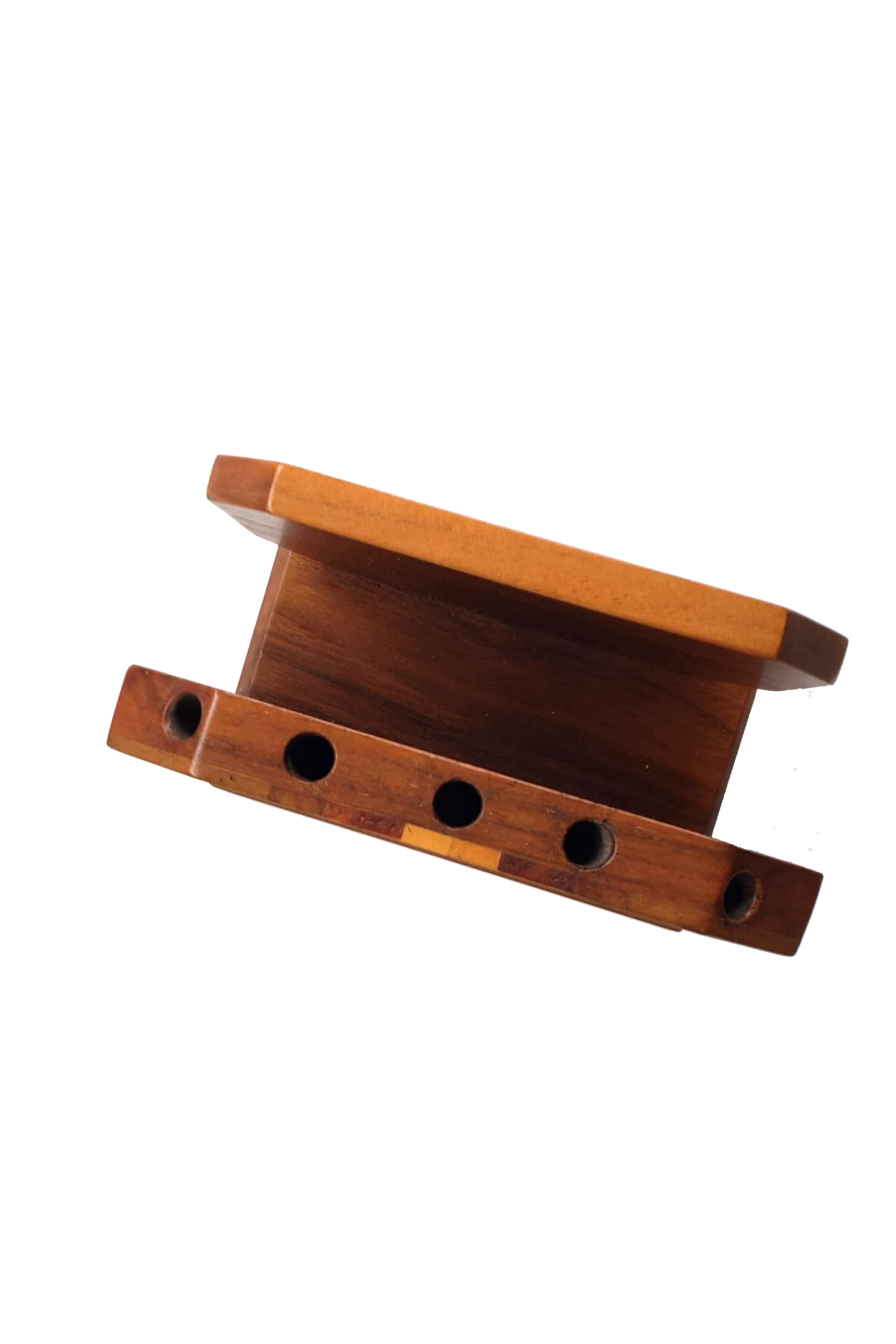 Vintage 70's Diamond Pattern Stained Wood Pen & Paper Holder