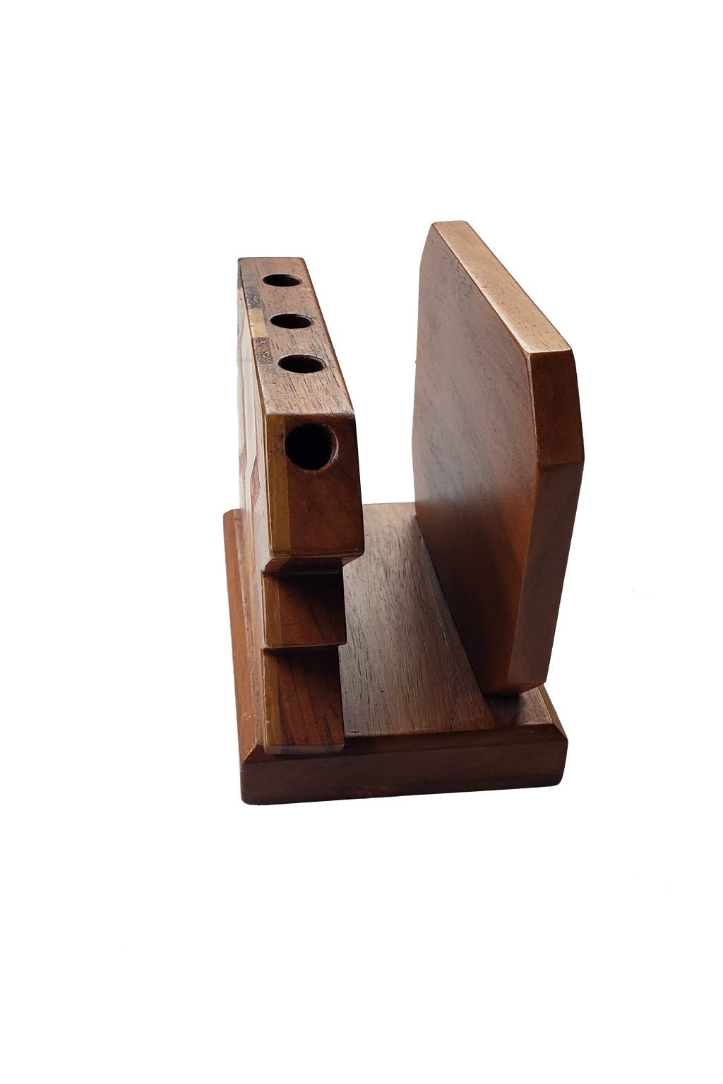 Vintage 70's Diamond Pattern Stained Wood Pen & Paper Holder