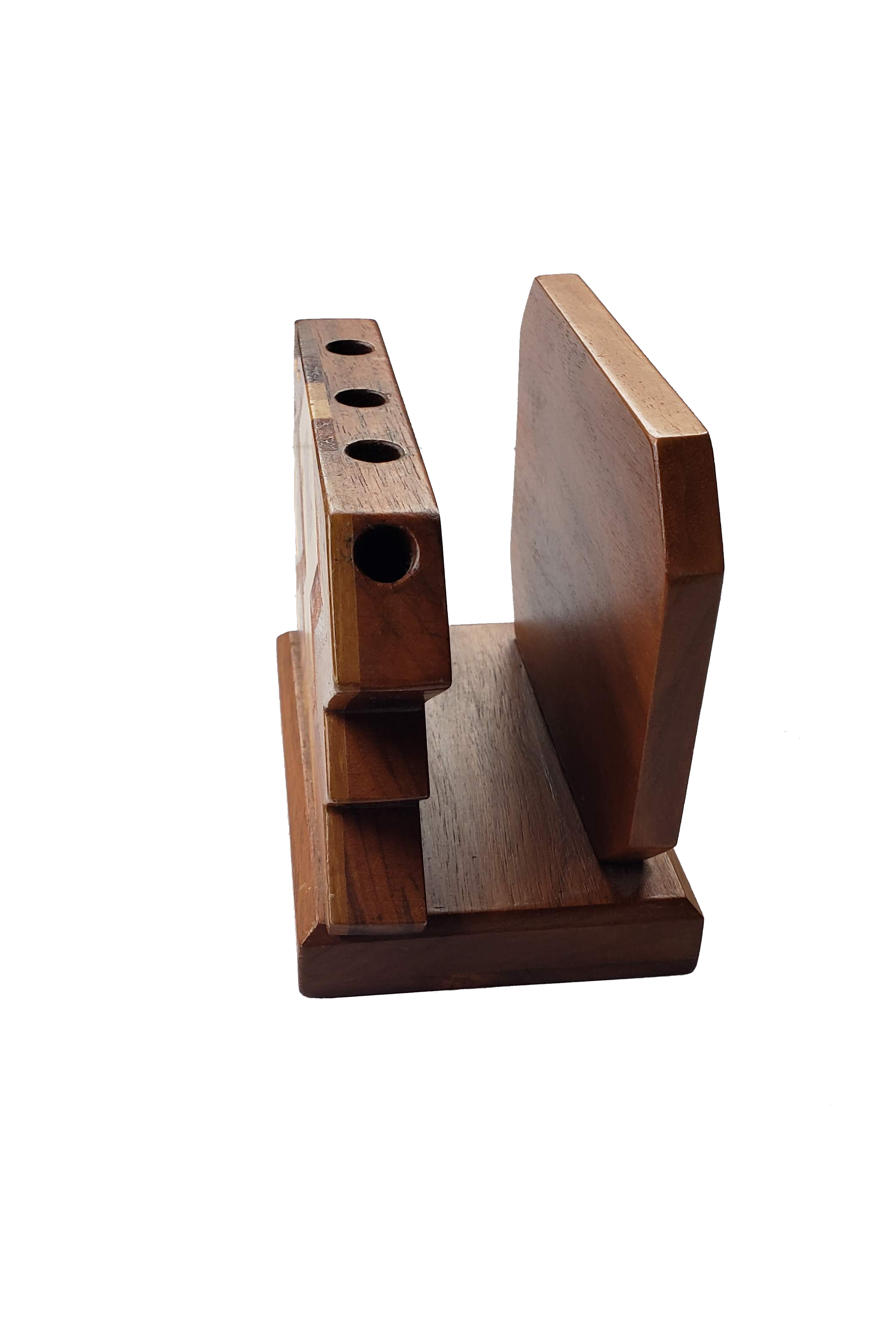 Vintage 70's Diamond Pattern Stained Wood Pen & Paper Holder