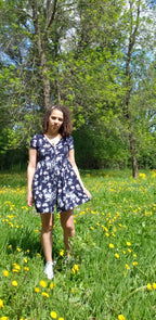 Vintage 90s Sadie Robertson Navy Floral Buttondown Mini Dress