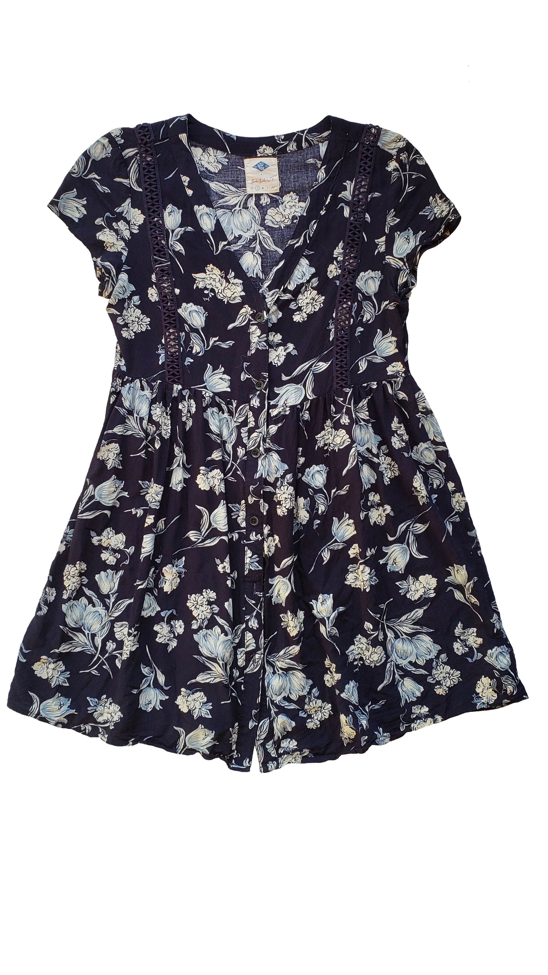 Vintage 90s Sadie Robertson Navy Floral Buttondown Mini Dress