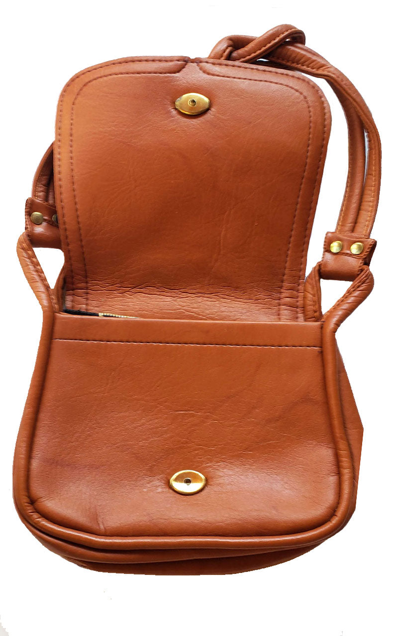 Vintage 70s Tan Leather Shoulder Strap Handbag
