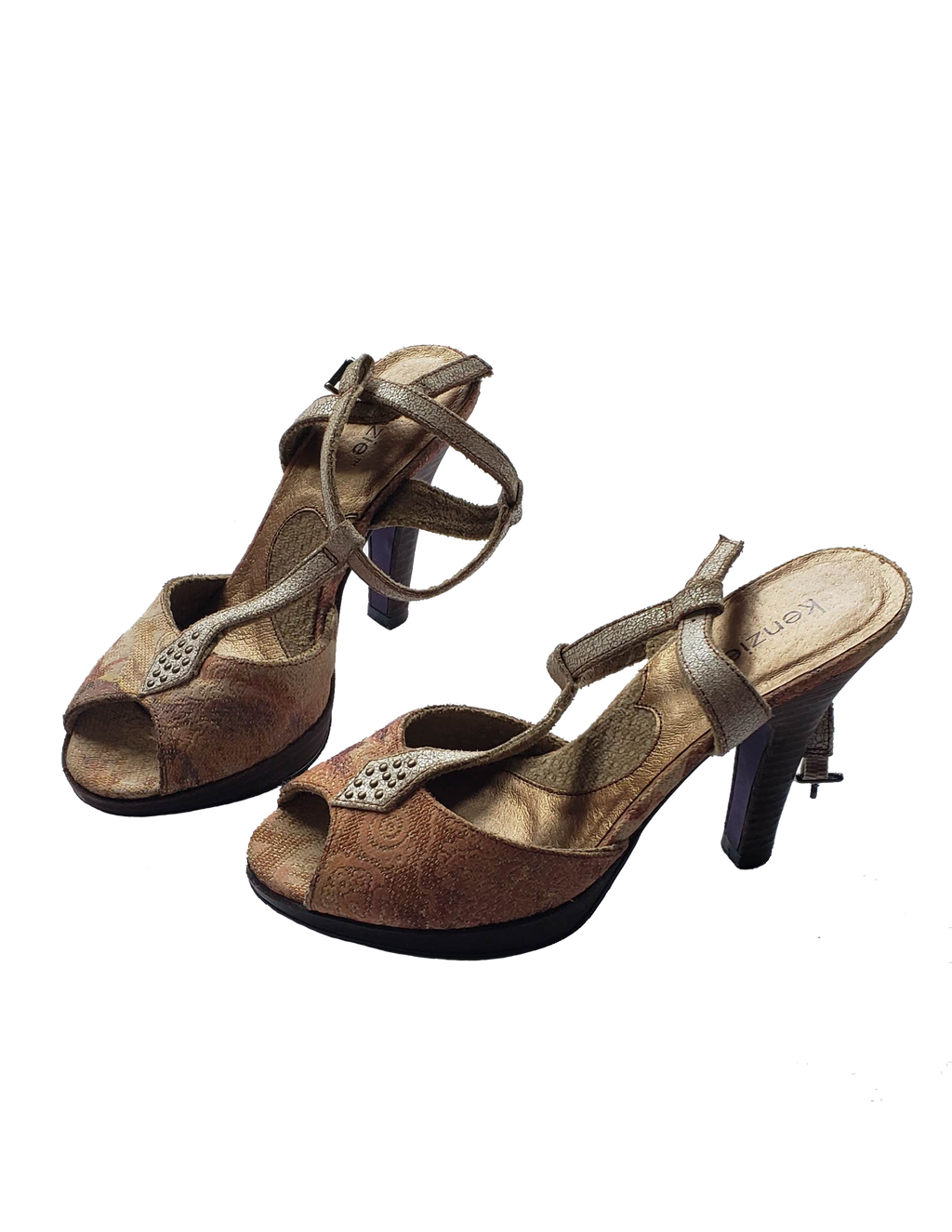 Kenzie Leather Patchwork Bohemian Style Heels